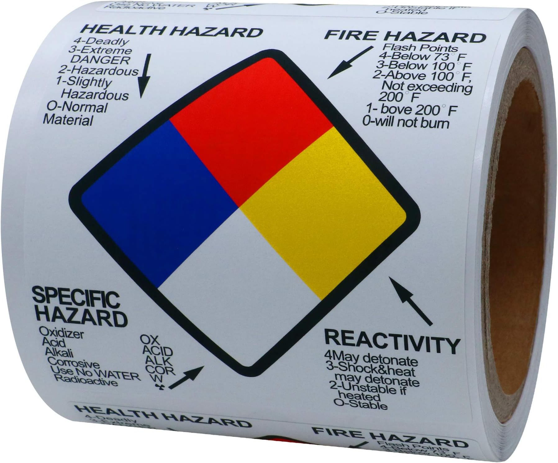 HYBSK NFPA Labels Health Fire Reactivity Specific Hazard OSHA Safety Labels 4 x 4 Inch Square 100 Adhesive Stickers