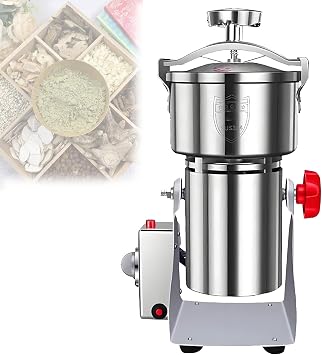 Grain Mill Electric 4500g Electric Mill Stainless Steel Graingrinder Commercial Motor Grinding Stone Mill Grain with Overload Protection 5000W 25000 RPM for Nuts Cereals 304-1000gKnob