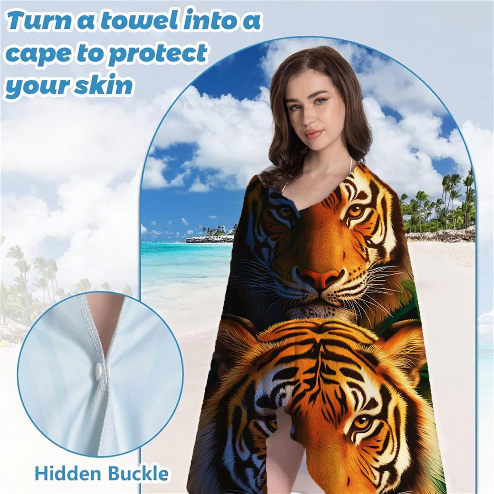 Serviette de Plage XXL 90x180 cm Anti Sable et Séchage Rapide mikrofibra Drap de Plage Serviette de Bain Grande Taille Drap de Bain pour Homme Femme Voyages Natation Camping Pique Nique Tigre S-536