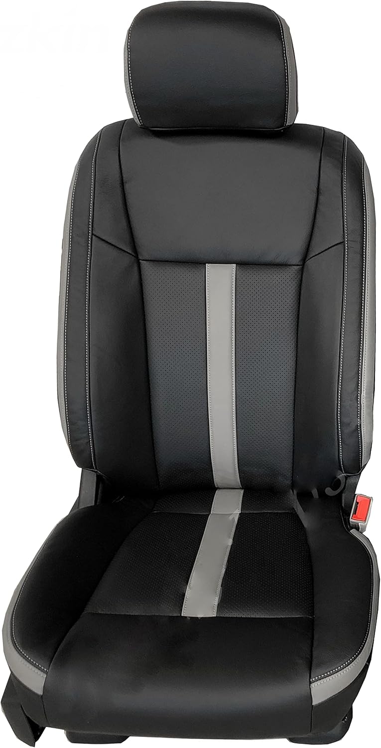 Katzkin Leather Seat Covers Compatible with 2019-2020 Ford F-150 SuperCrew XLT Black Gray