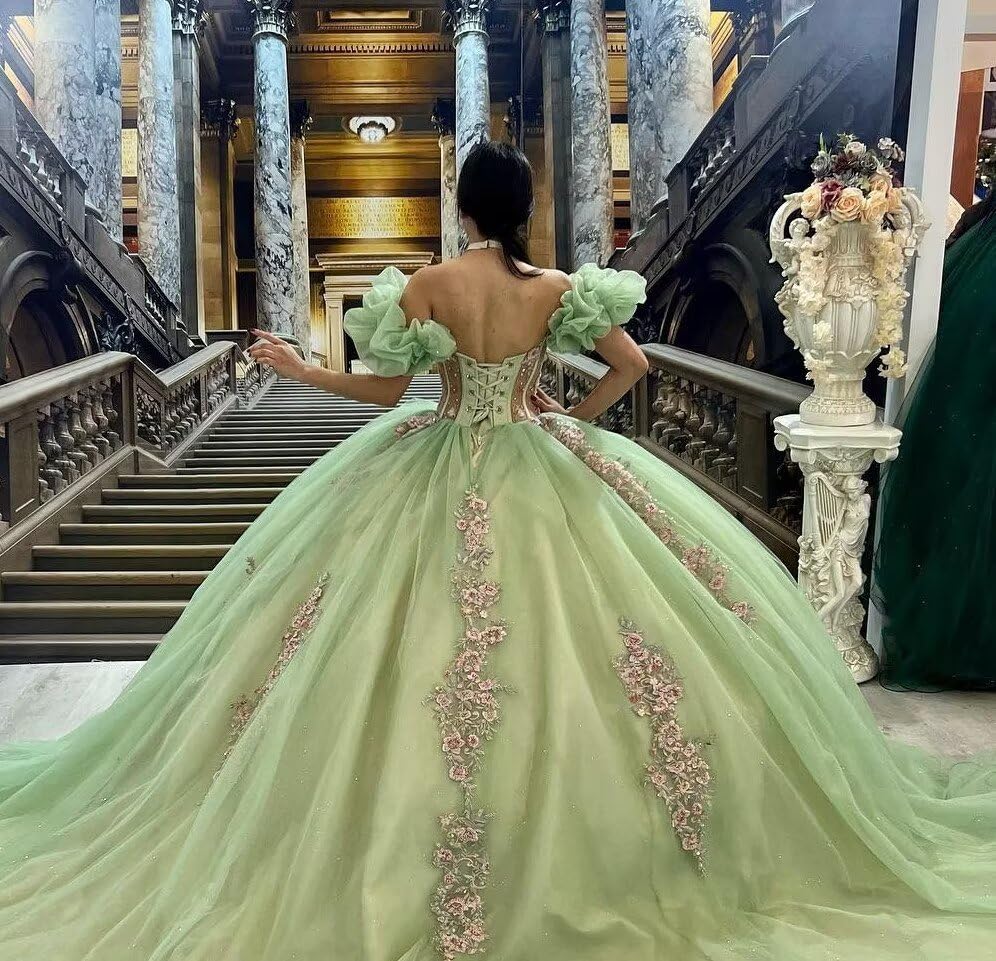 Modern 3D Floral Flowers Quinceanera Dresses Ball Gown Charro Style Mexican Homecoming Sweet 15 Dress3