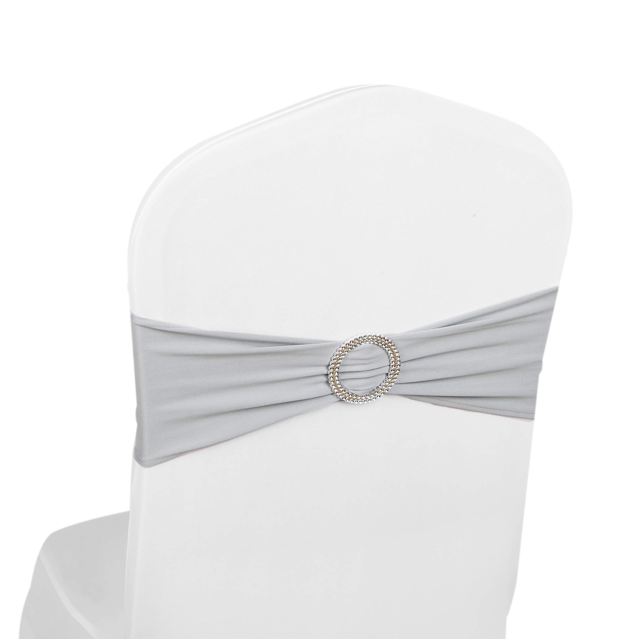 Lot de bandes élastiques de chaises en élasthanne avec motif nœuds décoratifs. Décoration de la maison, mariage, fêtes., gris, 50PCS