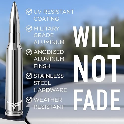 Miniatura 59 de EcoAuto Badass 50 Cal Bullet - Antena de repuesto de automóvil, aluminio de grado militar, diseño antiastillado y antirrobo (negro mate)