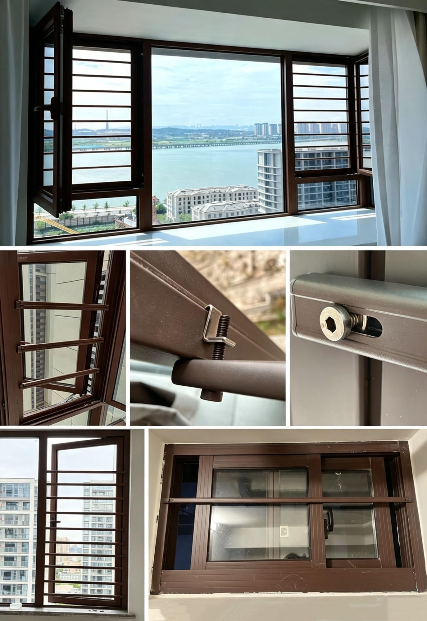 Inferriate per Finestre Barra di Sicurezza Flessibile Marrone per Finestre | Griglie di Sicurezza in Lega di Alluminio Rimovibili Senza Foratura per Animali e Bambini(1Pc,Inner Width-75cm/30")