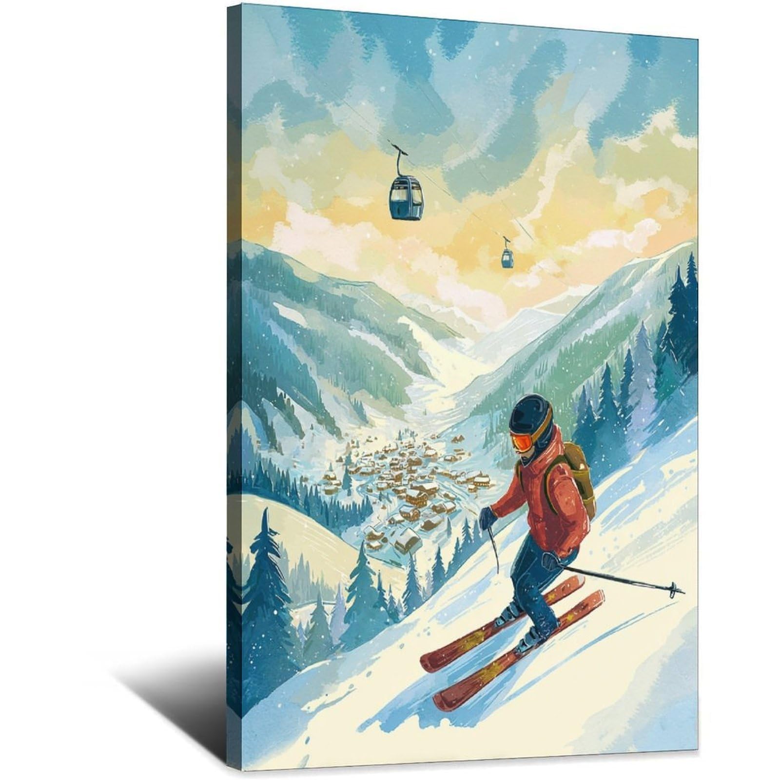 CFXNGA Saalbach Hinterglemm Austria Ski Posters 08x12inch(20x30cm) Vintage Watercolor Canvas Art