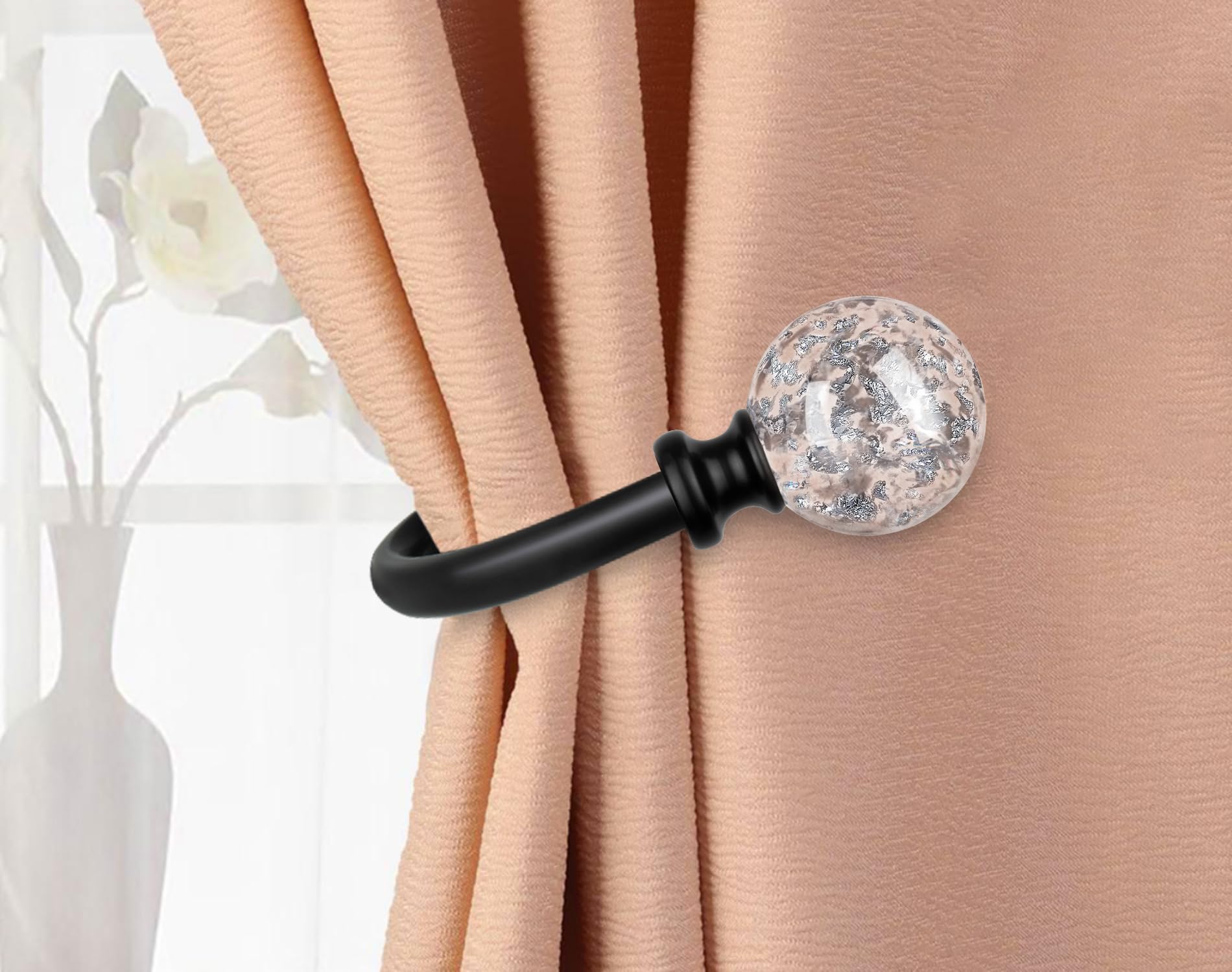 KAMANINA Black Curtain Holdbacks 2 Pack, U Form Crystal Decorative Curtain Holdback - Image 2