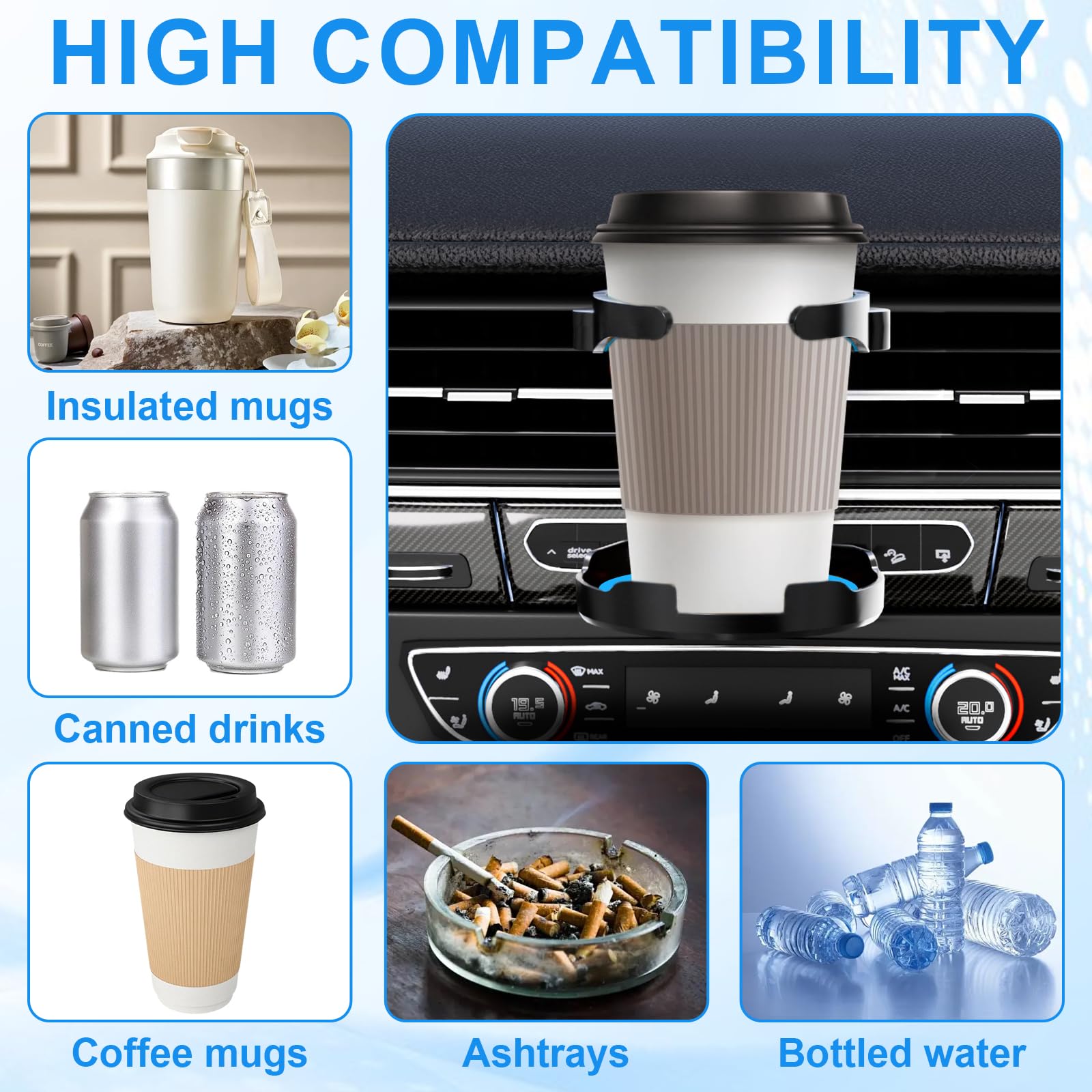 Universele Bekerhouder Voor In De Auto, Mobiele Telefoonhouder Multifunctioneel 2 In 1 Flessenhouder Koffiehouder Verstelbare Auto Ventilatiehouder