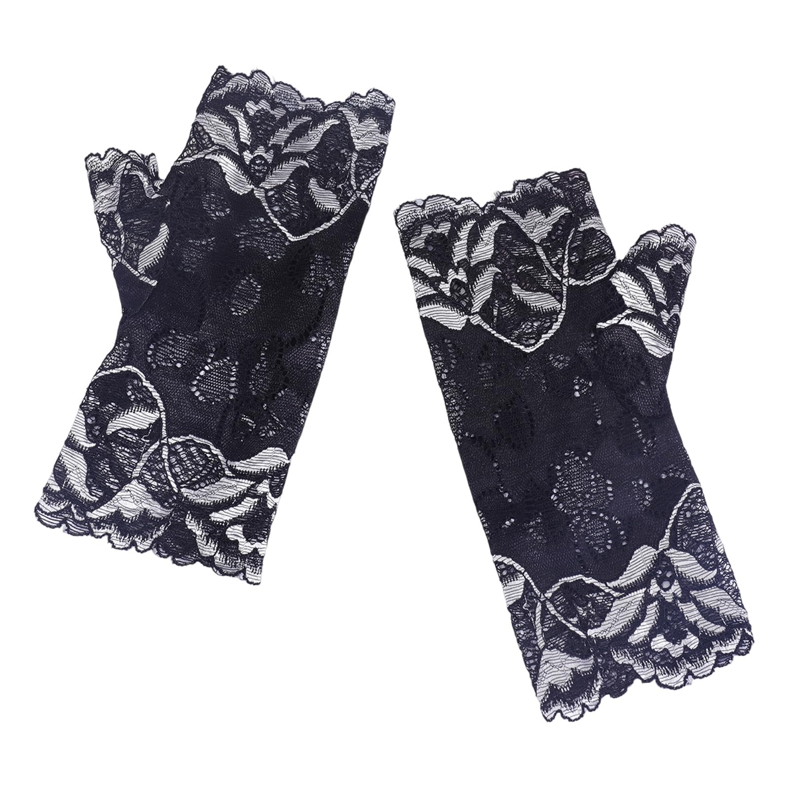 Pofluany Women's Silver Lace Floral Fingerless Gloves For Half Finger Bridal Wrist Gloves Sunblock Open Finger Lace Glove For Wedding Tea Party Prom One Size