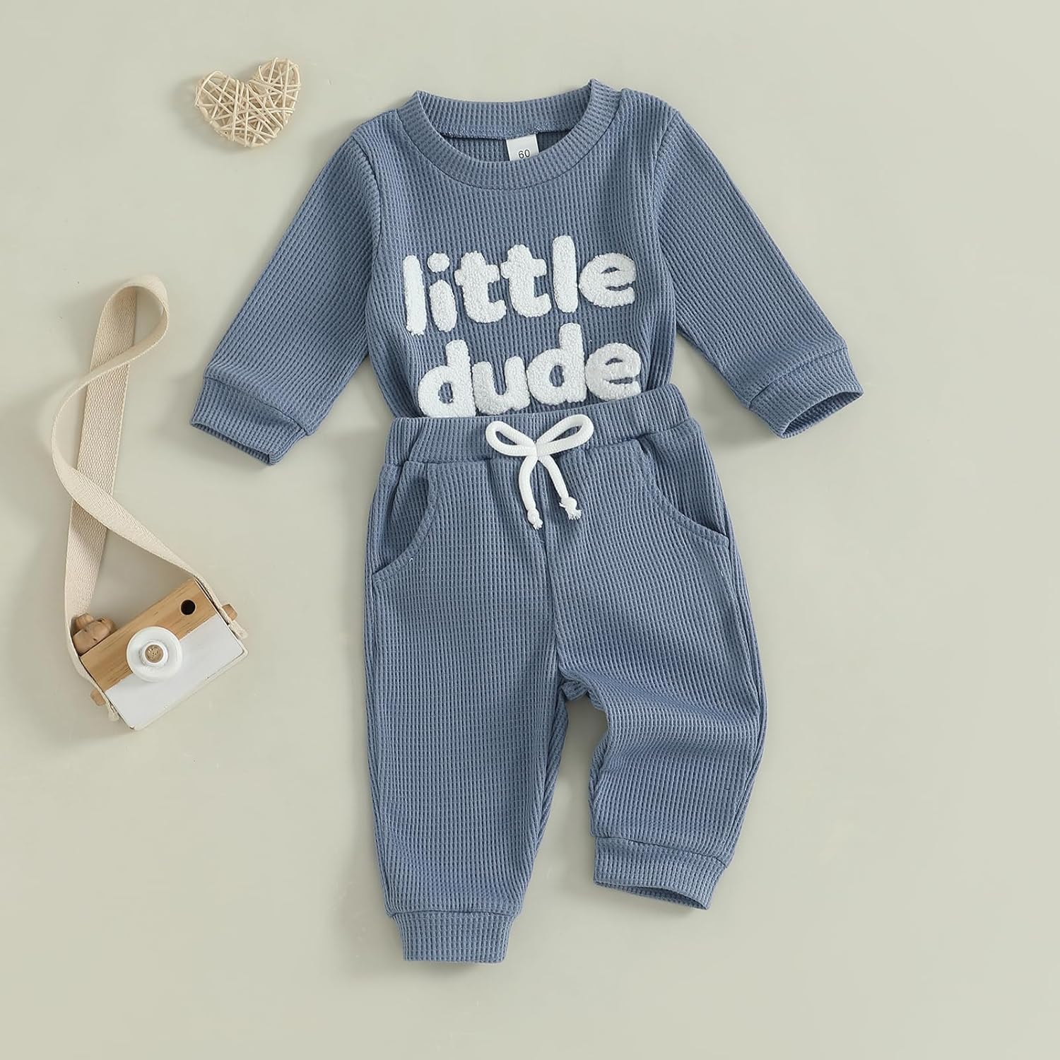 Douhoow Baby Boys Valentine's Day Outfit Sets Long Sleeve Crew Neck Letter Embroidery Romper Drawstring Pants Sets - Image 3