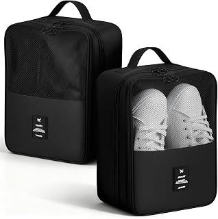 2 PCS Shoes Bags for Travel, Holds 2 Pair of Slippers and 1 Pair of Sneaker | Shoe Packing Cubes for Men Size Below 12 Waterproof for Toiletries Visible Travel Luggage with Trolley Sleeve-Black