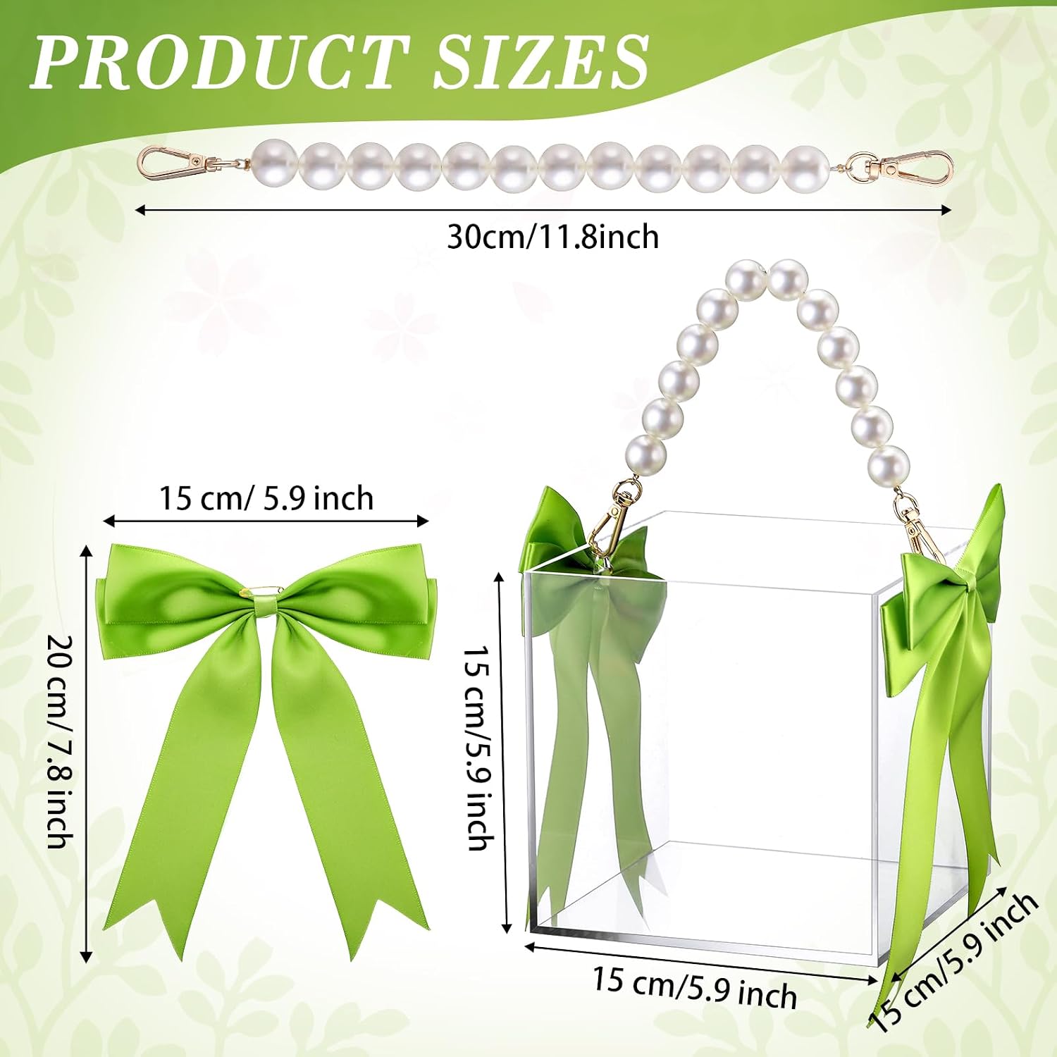 SiliFine 1 Pc Wedding Flower Girl Baskets with Cute Pearl Handle and Ribbon Bow Acrylic Baskets Petal Holder for Flower Girls for Confetti, Wedding Bridal Ceremony Baby Shower Decoration