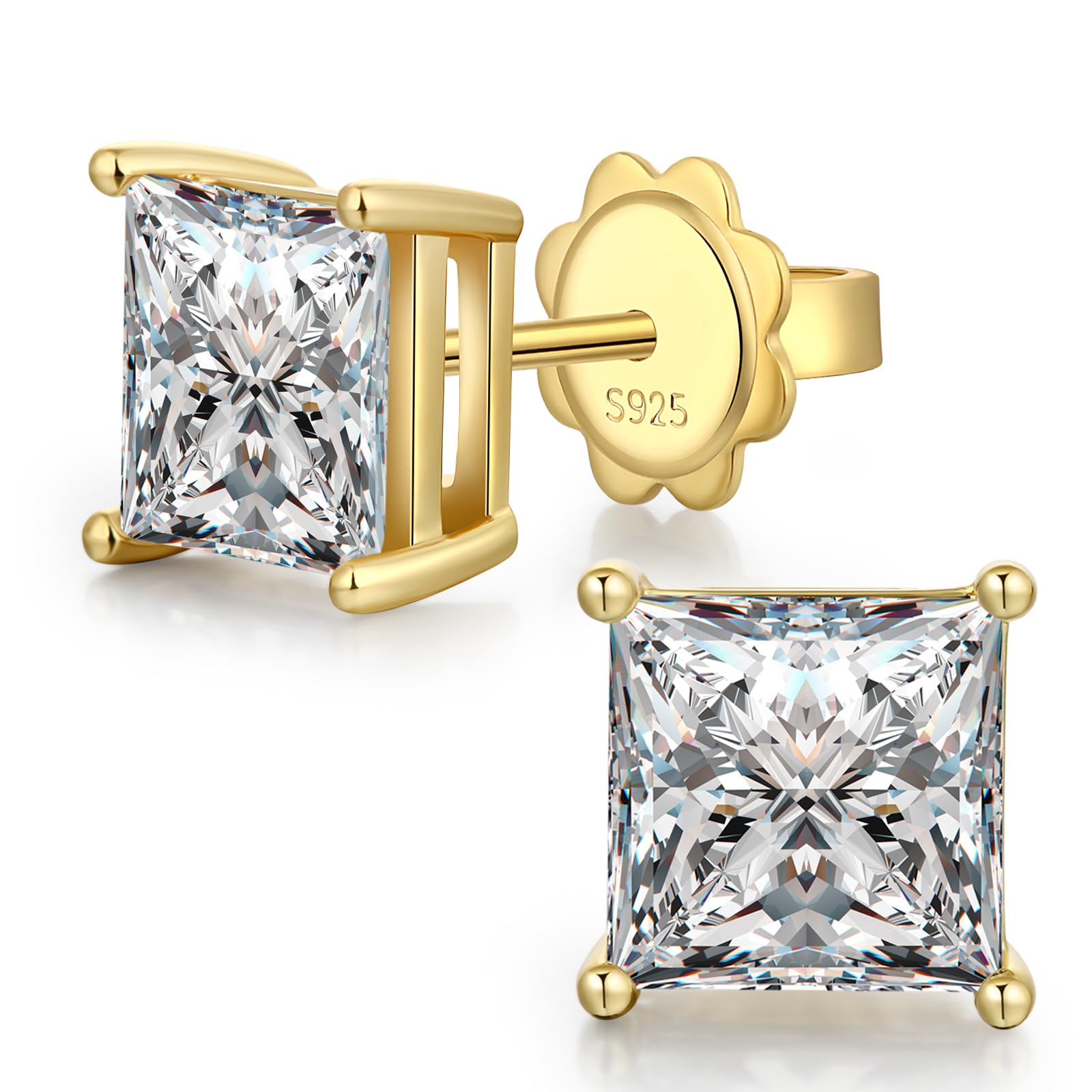 jiamiaoi Pendientes redondos de diamante de 18 quilates chapados en oro blanco para hombre y mujer, pendientes de plata cuadrados con circonitas brillantes AAAA+ pendientes de plata de 4 mm - 8 mm
