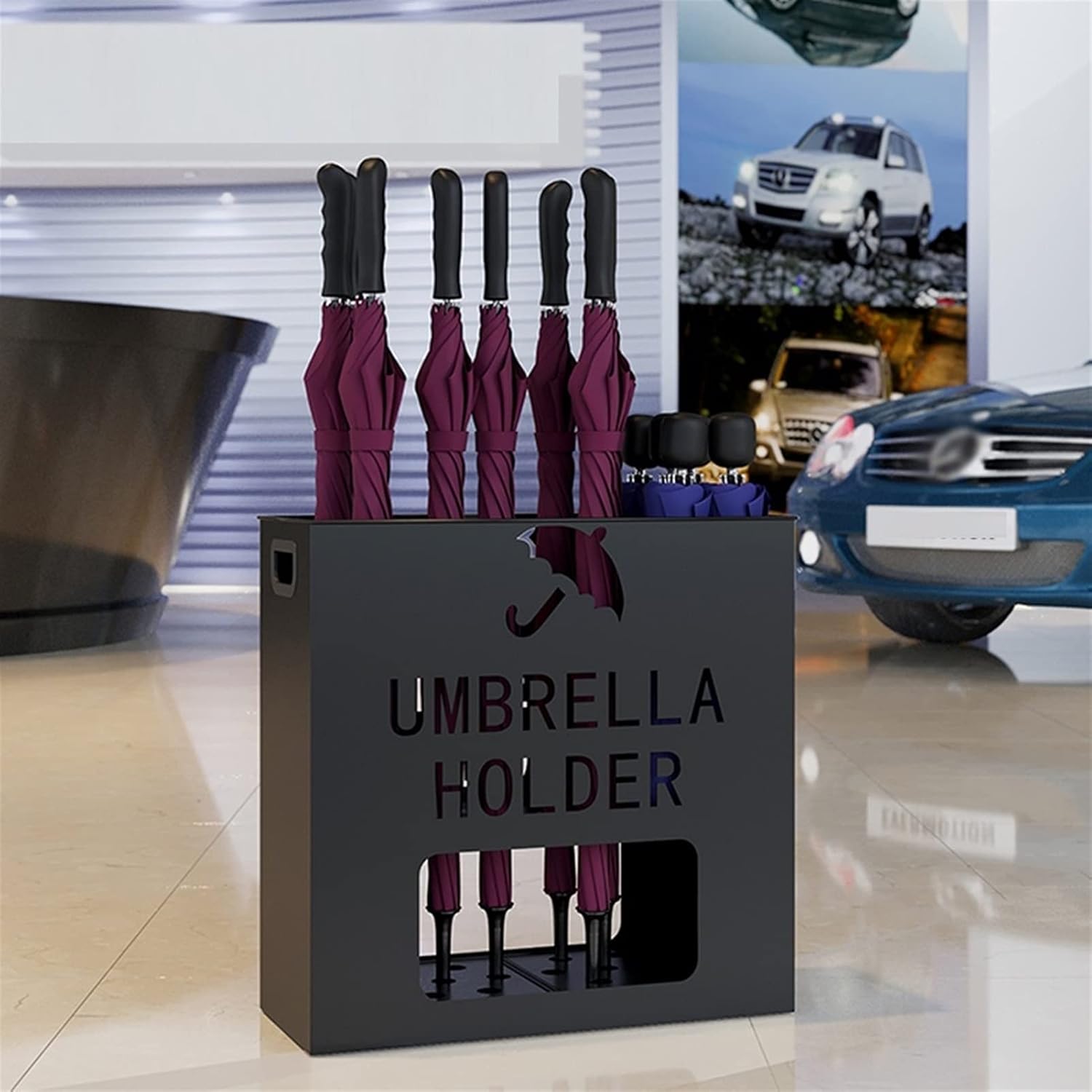 Commercial Metal Umbrella Stand Holder, Large-Capacity Entrance Umbrella Storage Rack for Hotel Offices, with Movable drip Tray, 3 Colors, 2 Sizes (Color : Black, Size : 50×20×50cm)