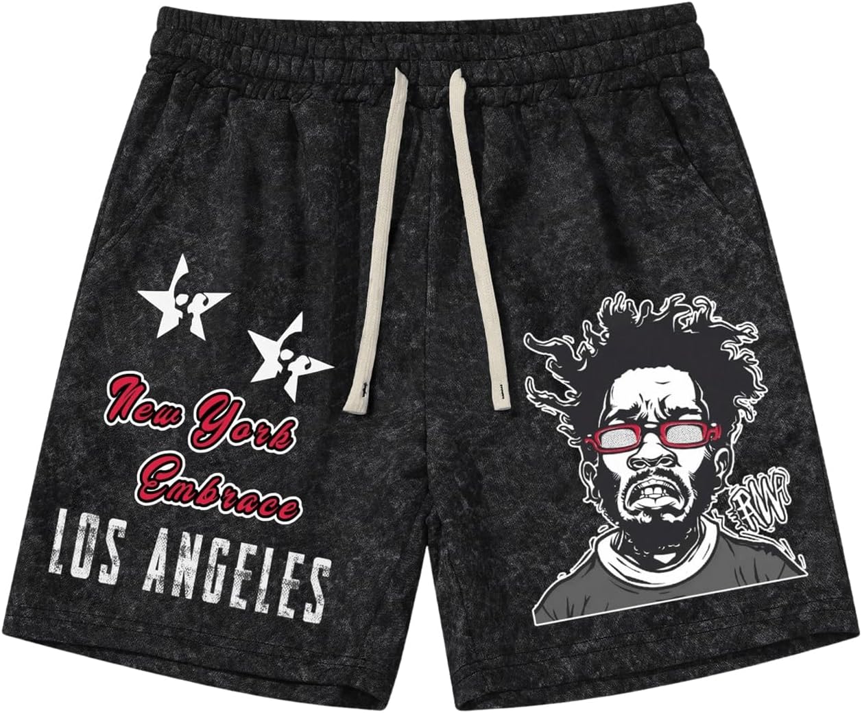 VIPWOLF Men's Graphic Shorts Drawstring Waist Figue Print Vintage Denim Shorts Streetwear Jorts