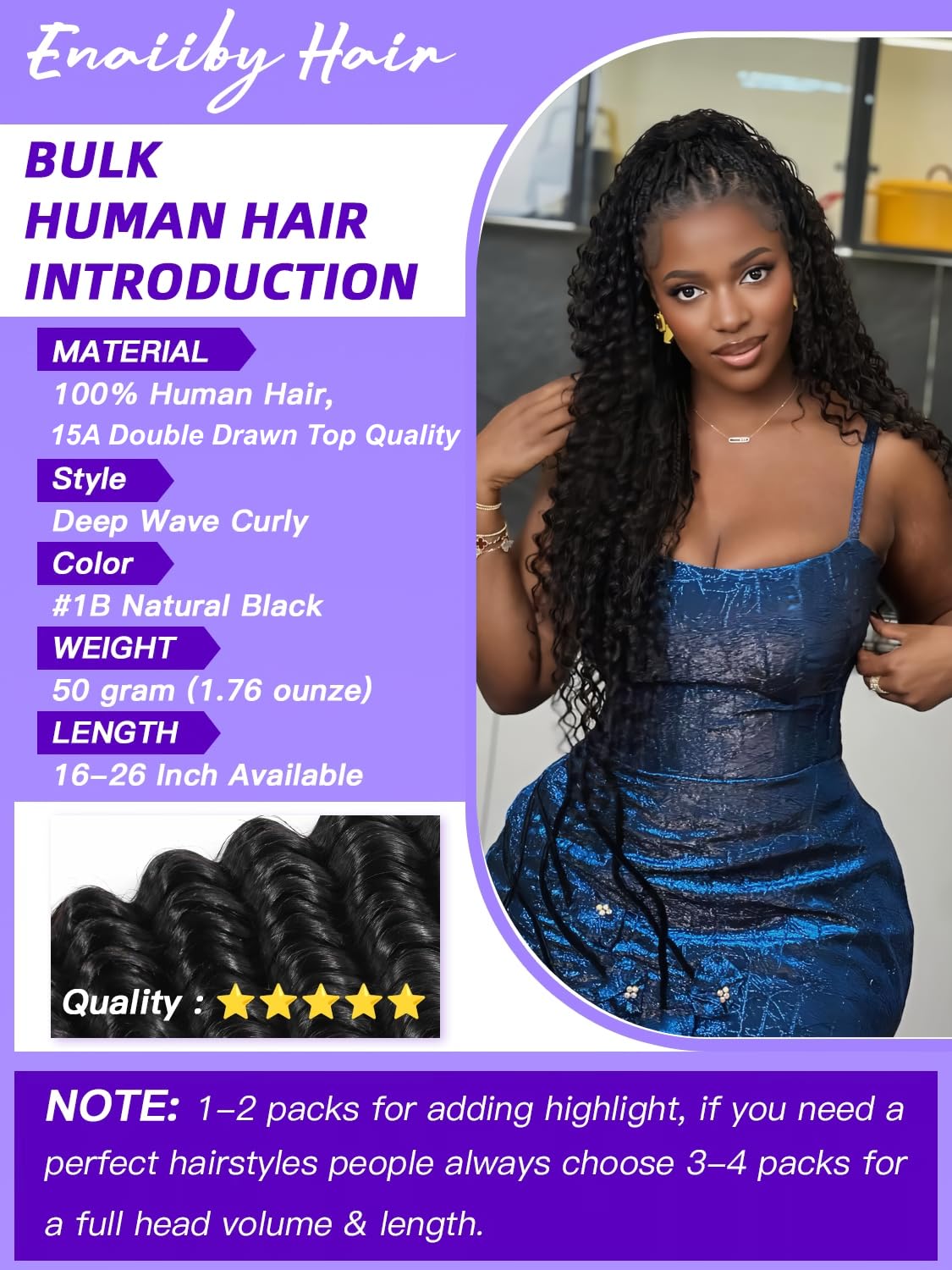 Black Burmese Curly Human Braiding Hair 50g 18 Inch, Raw Loose Deep Wave Bundles Real Human Hair for Boho Knotless Micro Braids, 15A Double Drawn No Weft 100% Unprocessed Raw Wet n Wavy Bohemian Bulk