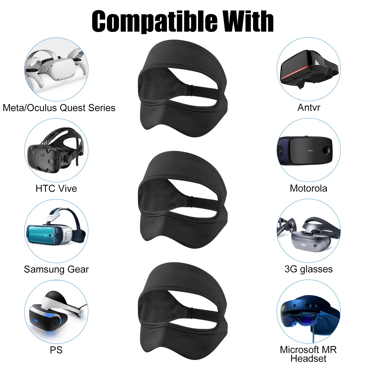Máscara de ojos VR, banda de sudor VR ajustable transpirable para Meta/Oculus Quest 2/3/3S/Pro, HTC Vive, PS, Gear, VR entrenamientos (3 unidades, negro) 6