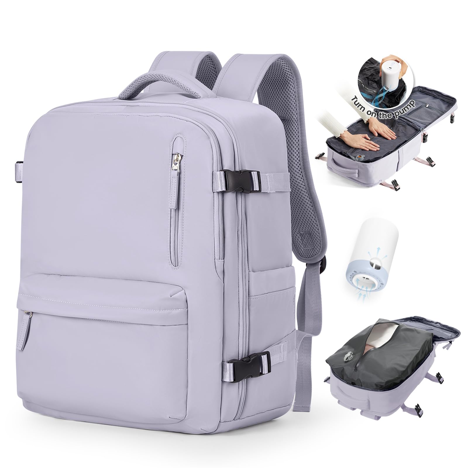 BJLFS Zaino da viaggio aereo Bagaglio a mano con Pompa per Sottovuoto Borse da Cabina per Ryanair 40x20x25 Airback con compressione sottovuoto,Zaino Casual per laptop da 14 pollici per Viaggi