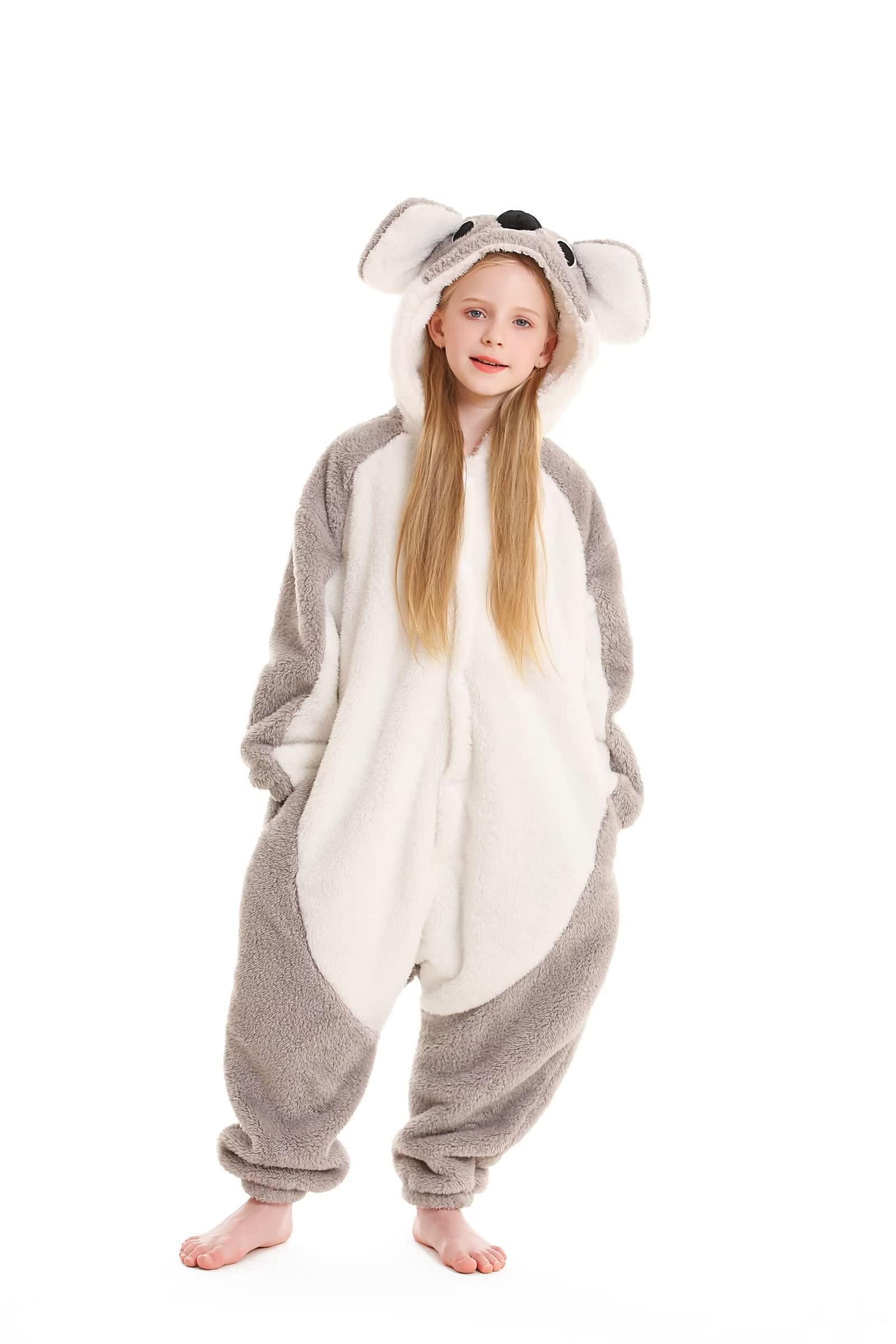 DarkCom Animal Onesie for Kids,Flannel Gray KoalaCosplay Halloween Costume Parent-Child Sleepwear for Girls Boys 12-13 Years - Image 2