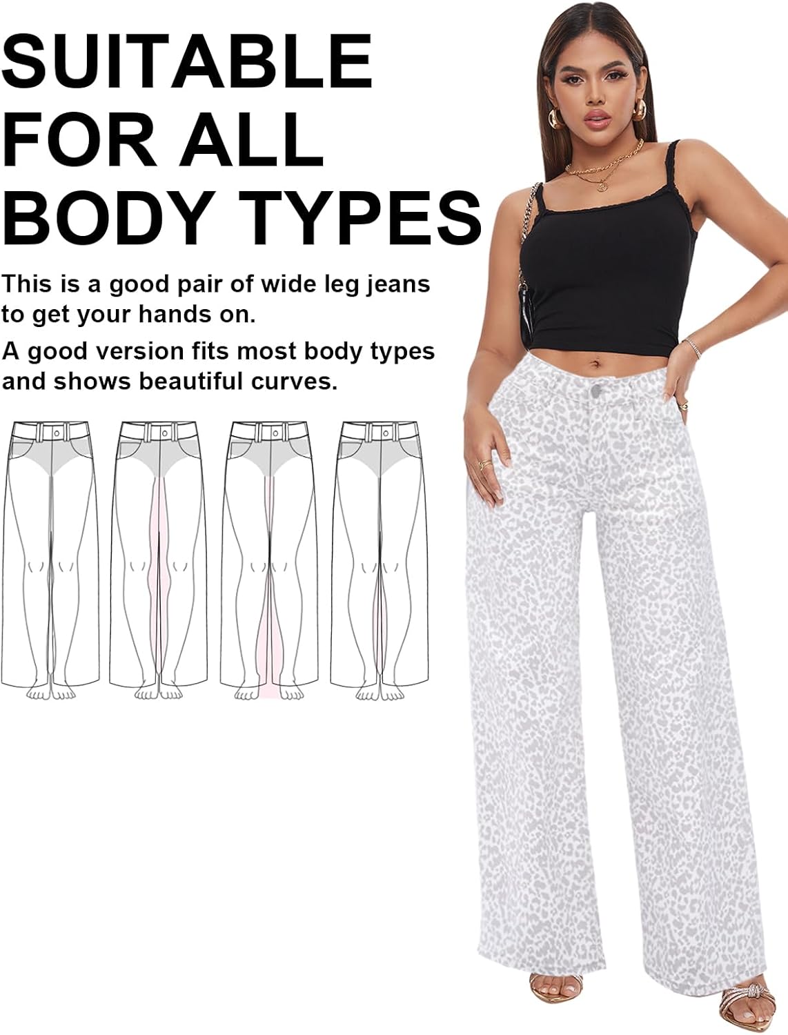 ONESO Mid-Low Rise Baggy Jeans Wide Leg for Women Distressed Pants Stretchy Bottom Lady Basic Comfortable Denim