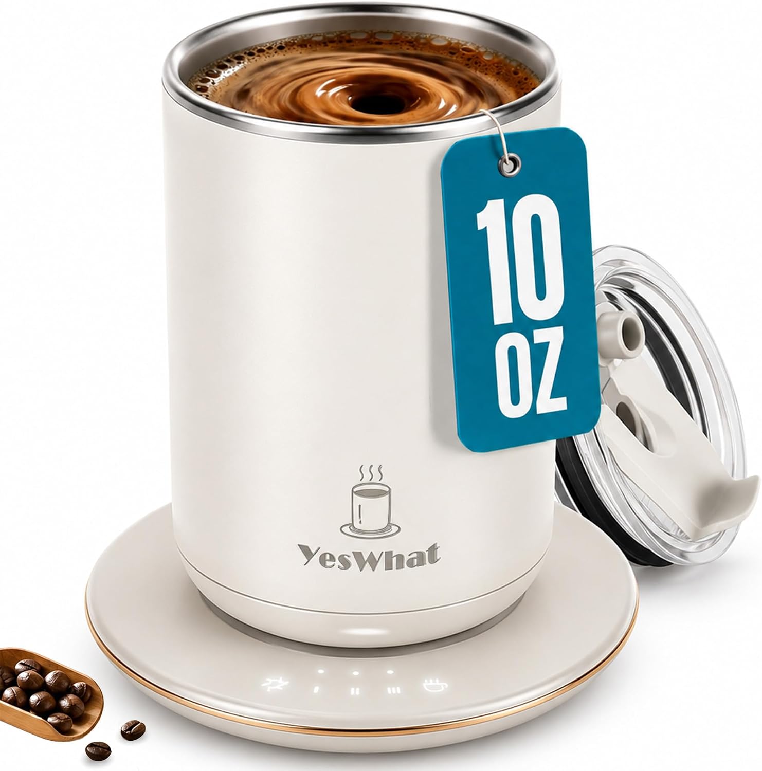YesWhat Heating and Stirring Mug 10 oz White