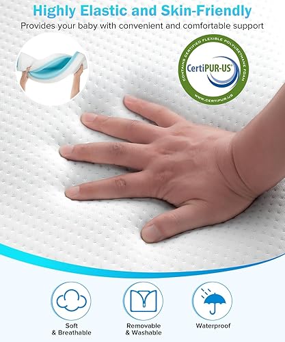 Miniatura 5 de Colchón impermeable para cuna de 3 pulgadas, colchón triple de 52 x 27.5 pulgadas para cama infantil, tapete portátil de espuma viscoelástica de