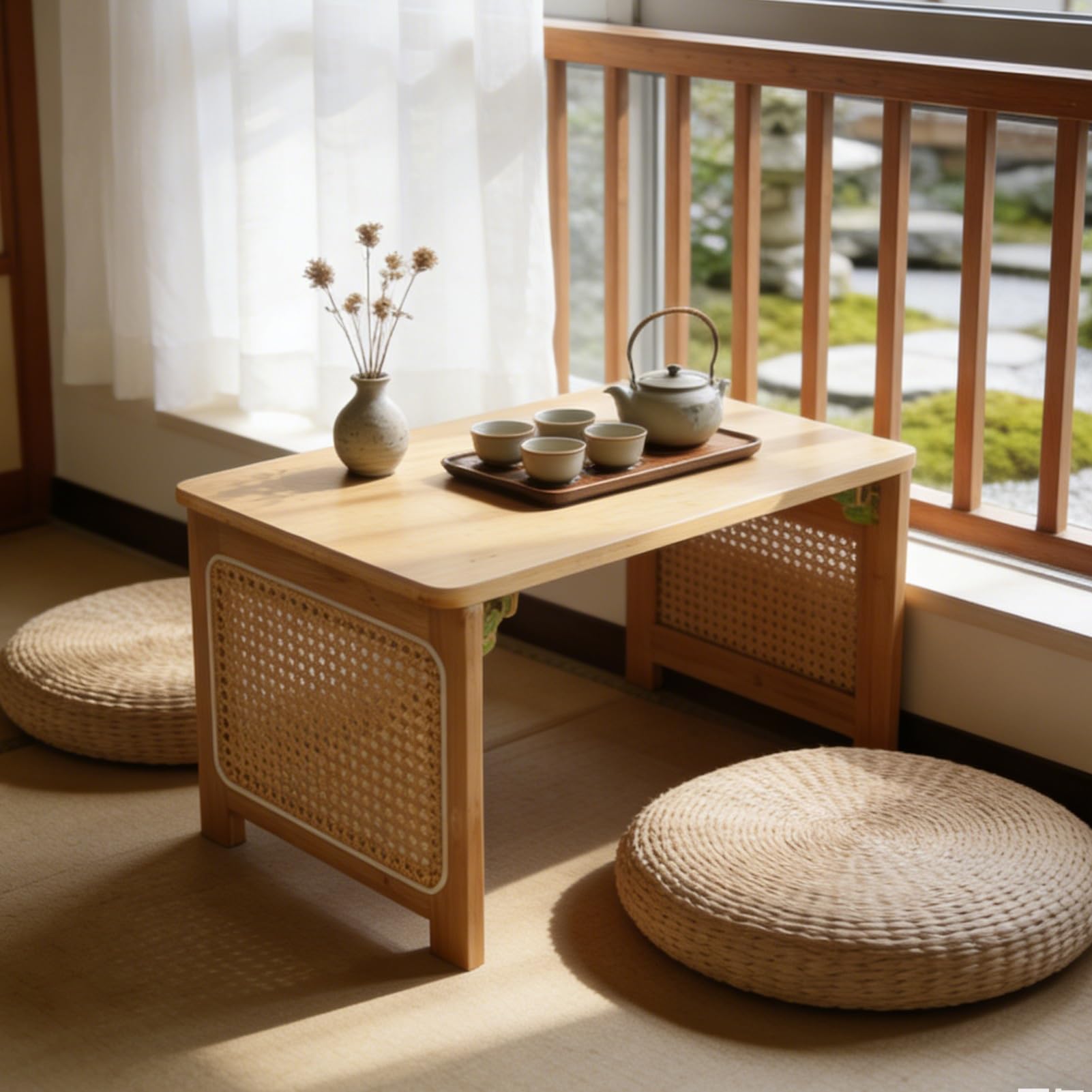Table basse pliante gain de place en bambou pour petit salon