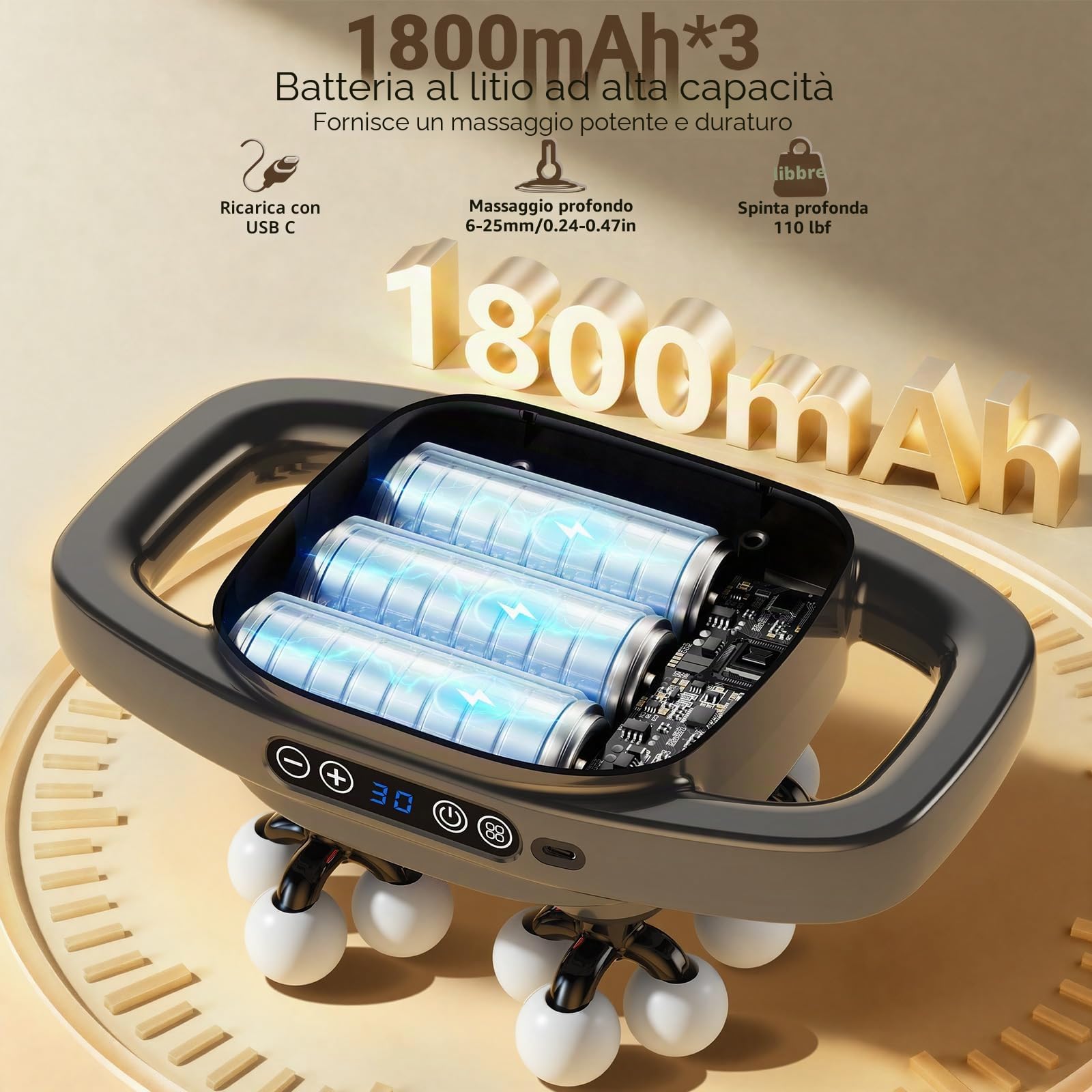 Pistola per Massaggi | 16 Teste, 3 Modalità e 30 Velocità, Silenziosa 35dB, Recupero Sportivo