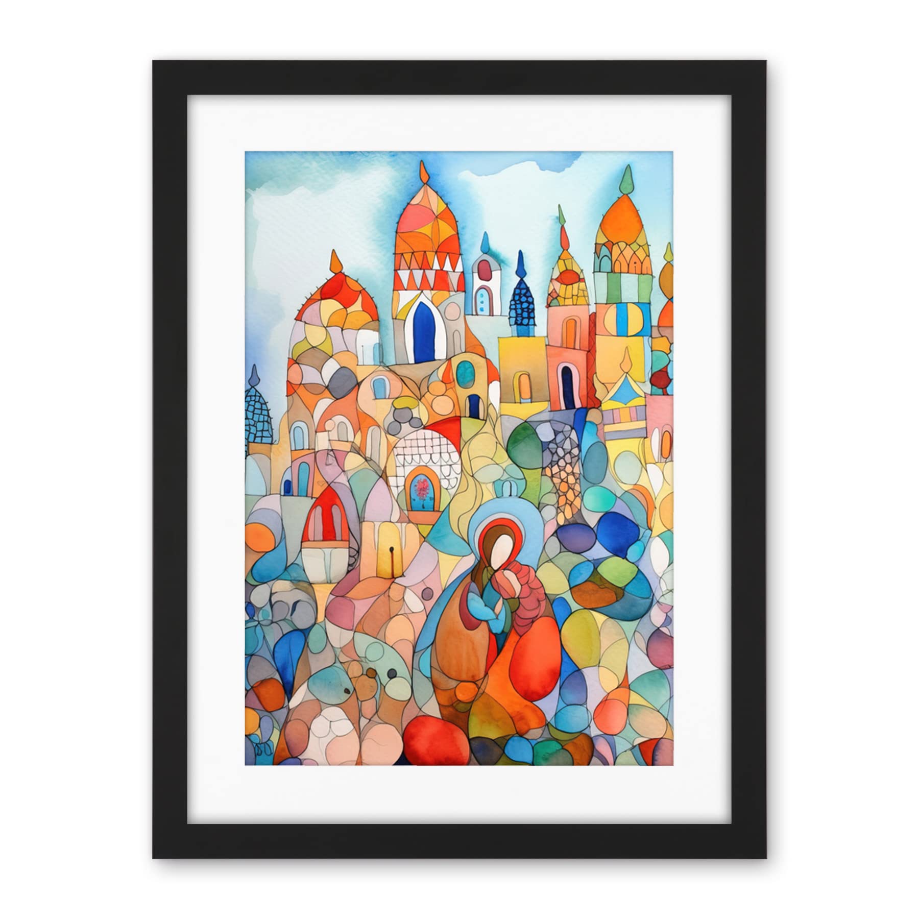 Artery8 Abstract Moroccan Cityscape Folk Art Artwork Framed Wall Art Print 18X24 Inch