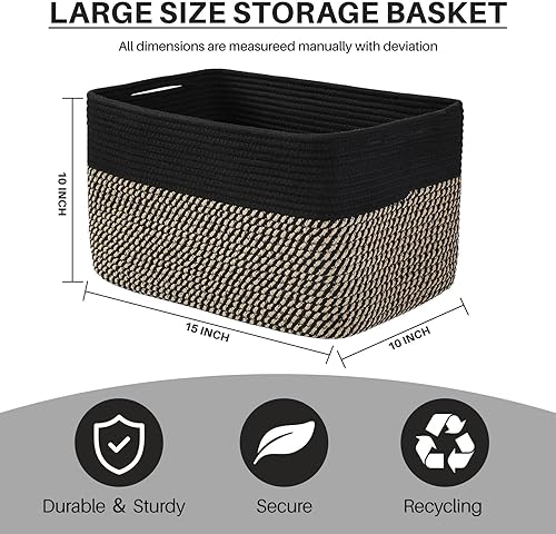 Miniatura 2 de Cesta de almacenamiento, cestas tejidas para almacenamiento, cestas de almacenamiento de cuerda negra para guardería, juguetes, organizador de