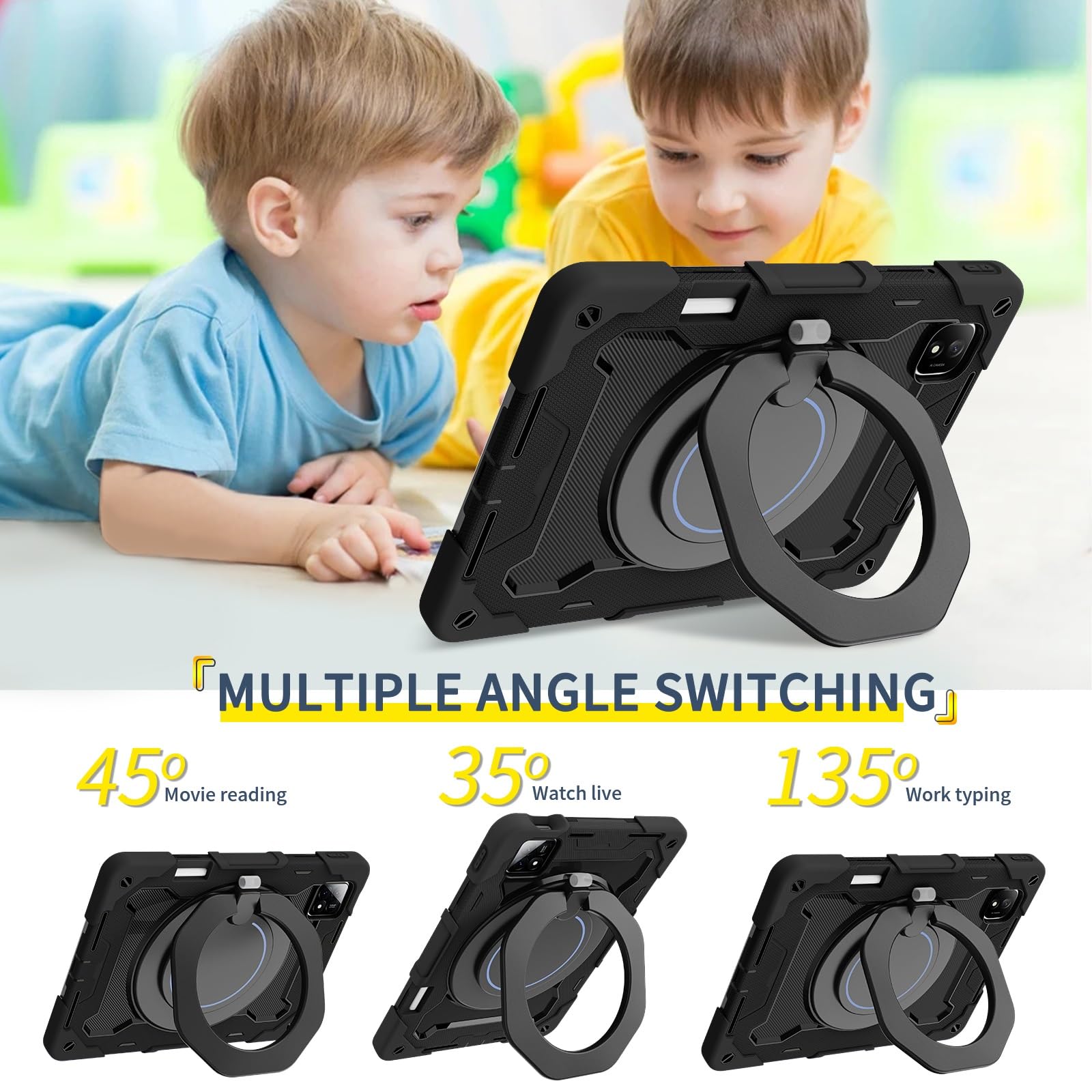 Funda protectora completa resistente para Xiaomi Pad 6S Pro de 12.4 pulgadas (versión 2024), soporte giratorio de 360°, correa para el hombro, soporte para lápices y anillo de asa, funda a prueba de