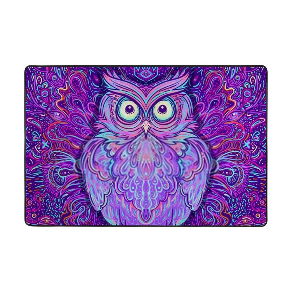 Tapis violet chouette psychédélique 183x122cm grand tapis de salon abstrait velours corail Ruchen