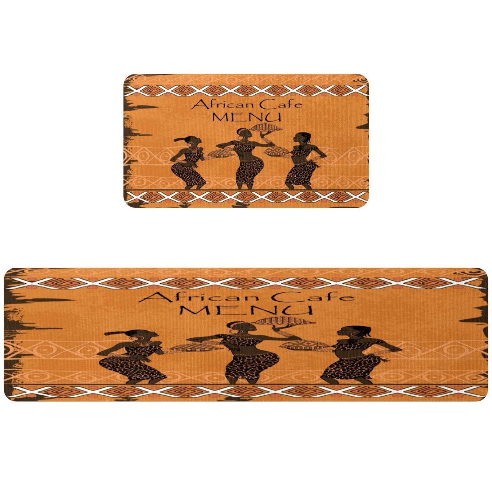 Tapis de cuisine antidérapant lavable lot de 2 style africain Cofe Menu