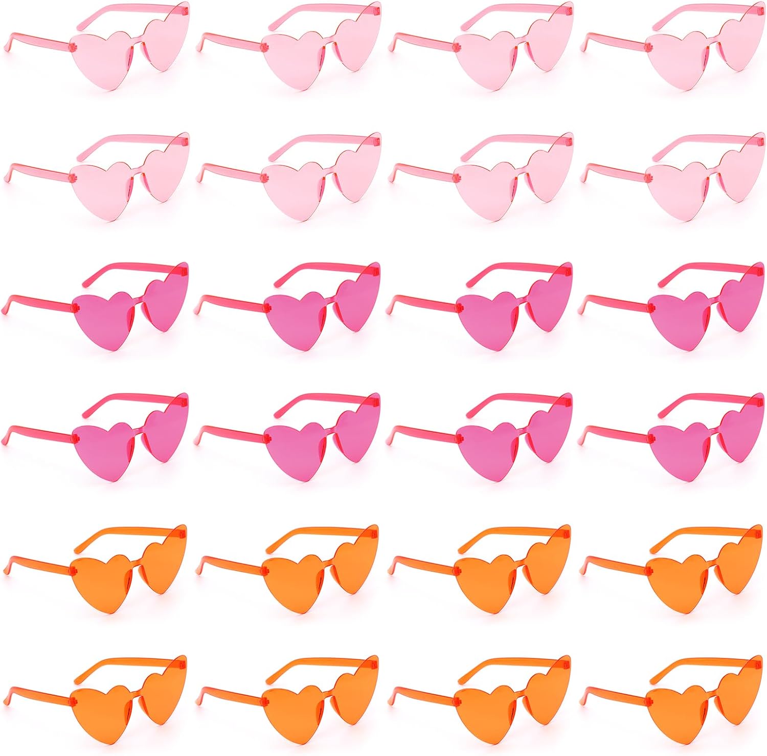 24 Pcs Pink Orange Heart Shaped Sunglasses Bulk Bachelorette Party Sunglasses Rimless Cat Eye Party Glasses Plastic Orange Pink Decorations For Women Bridesmaid Cocktail Party Birthday Tequila Sunrise