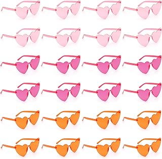24 Pcs Pink Orange Heart Shaped Sunglasses Bulk Bachelorette Party Sunglasses Rimless Cat Eye Party Glasses Plastic Orange Pink Decorations For Women Bridesmaid Cocktail Party Birthday Tequila Sunrise