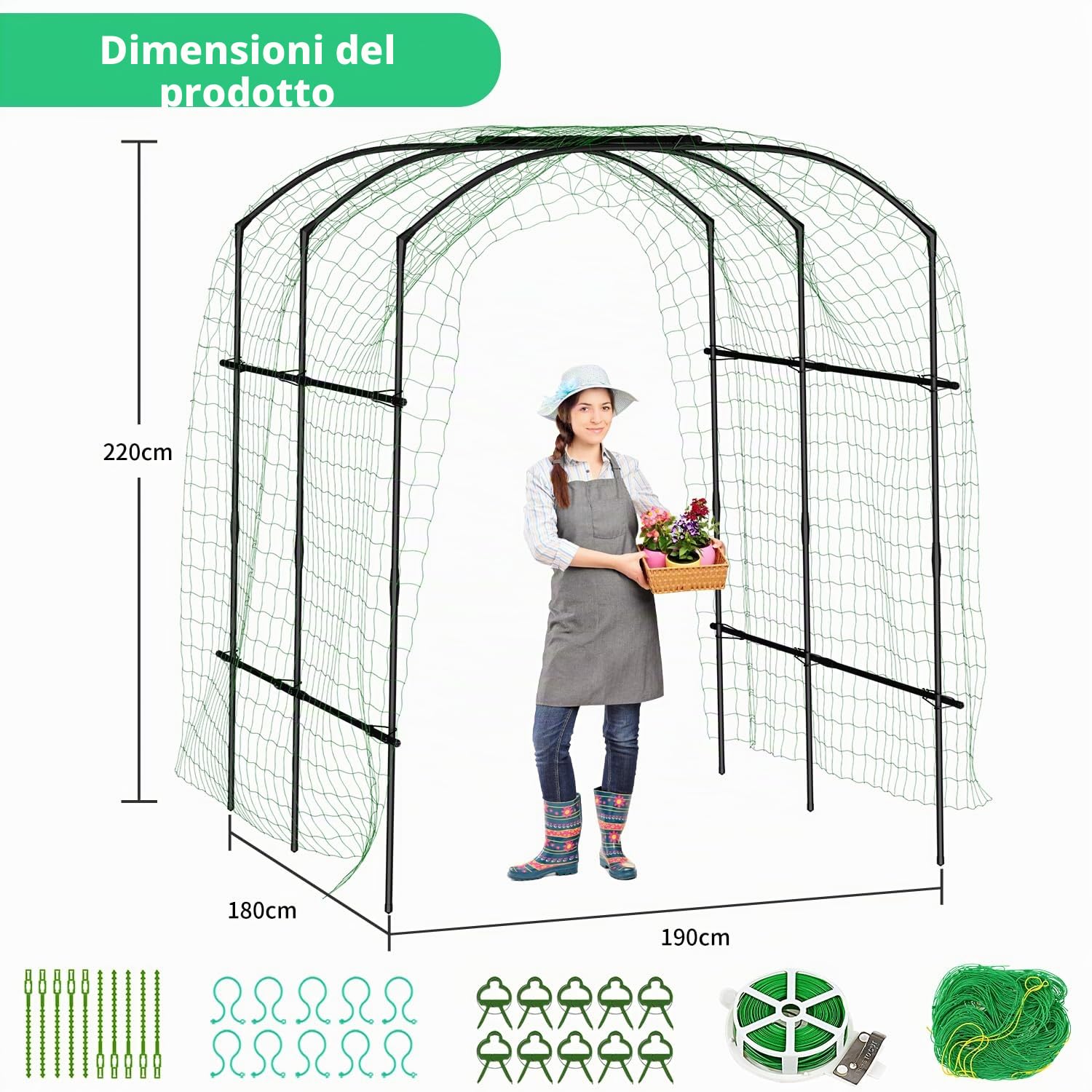 SUNYRISY Grande Supporto per Piante Rampicanti, Arco da Giardino per Piante Rampicanti, 220cm di Altezza in Metallo Rivestimento PE con Rete per Rampicanti, Arco per Piante Rampicanti per Cetrioli