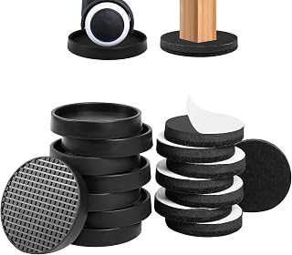 2 1/2" Round Furniture Pads - 8Pcs Furniture Coasters Caster Cups for Furniture Legs Floor Protector, Bed Stoppers Anti-Slip Rubber Grip Pad & 8Pcs Felt Furniture Sliders for Hardwood Floors, Black