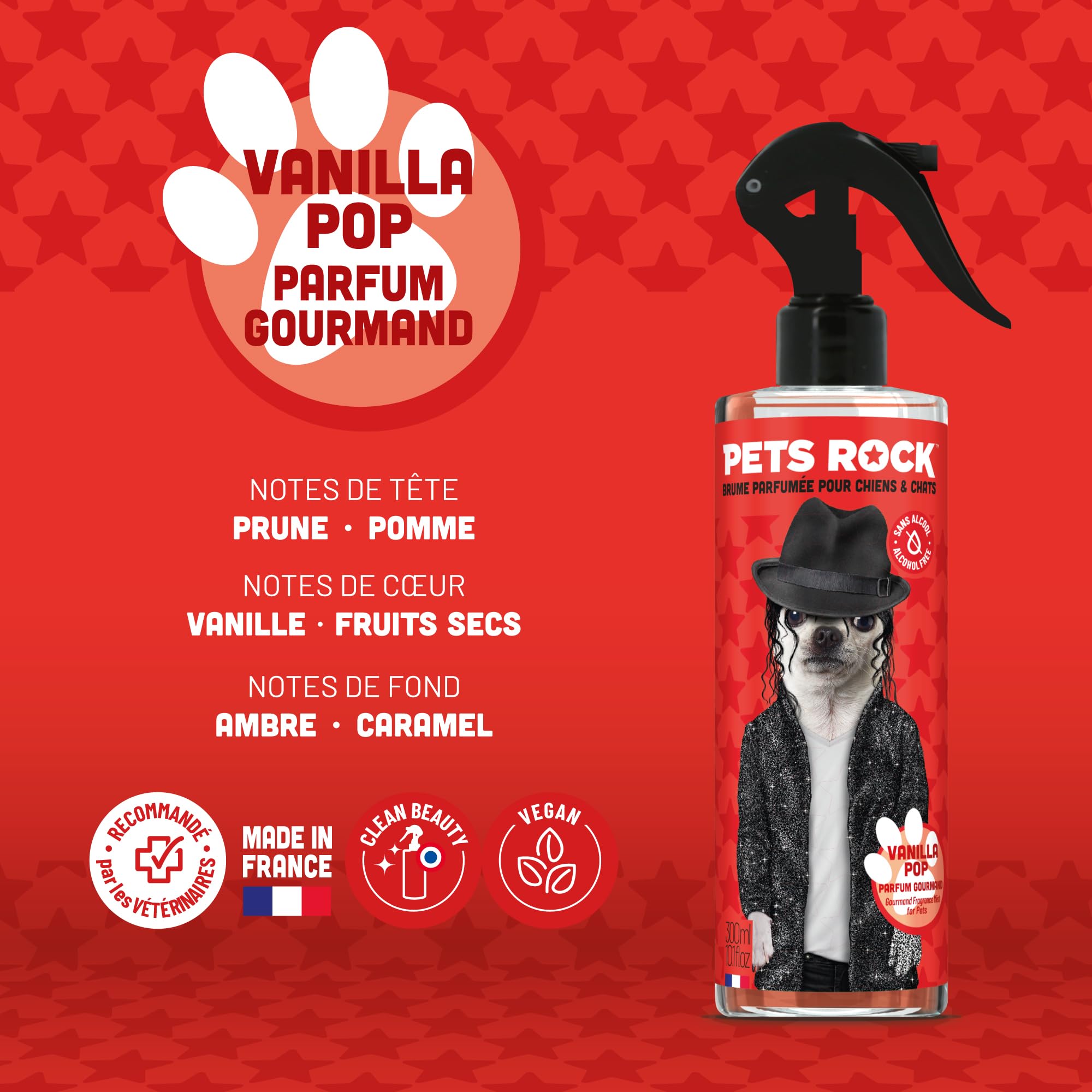 PETS ROCK | Vanilla Pop | Brume parfumée pour chien et chat 300ML - Neutralise les mauvaises odeurs