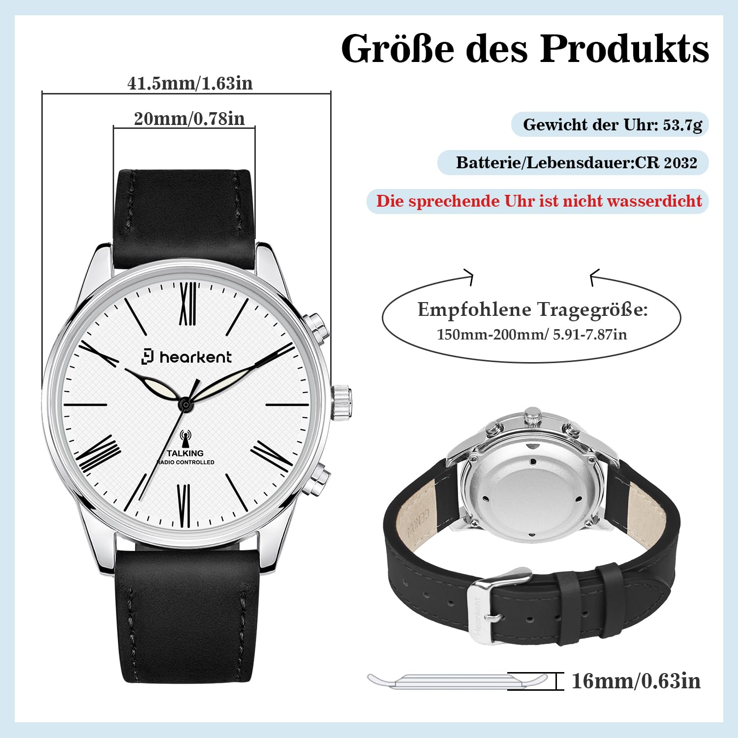 Orologio parlante da uomo, per anziani con voce tedesca, orologio da polso con quadrante grande per ipovedenti, orologio parlante cieco, forte e chiaro, classico orologio analogico da uomo