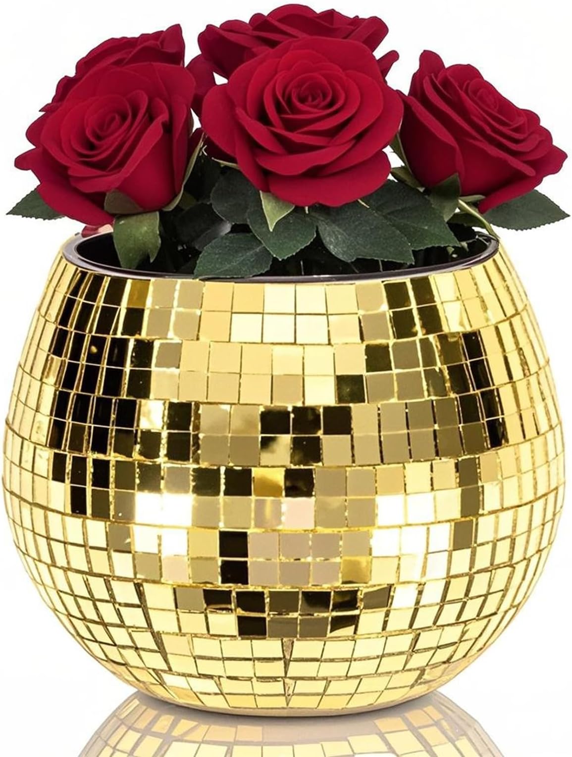 Disco Ball Planter,Disco Ball Vase,Disco Ball Bowl,Disco Ball Flower Pot,Disco Ball Candle Holder,Gold Mosaic Glass Mirror Ball Planter,Disco Decor Gifts for Grandma,Wedding,Party,Birthday,3*4*4 IN