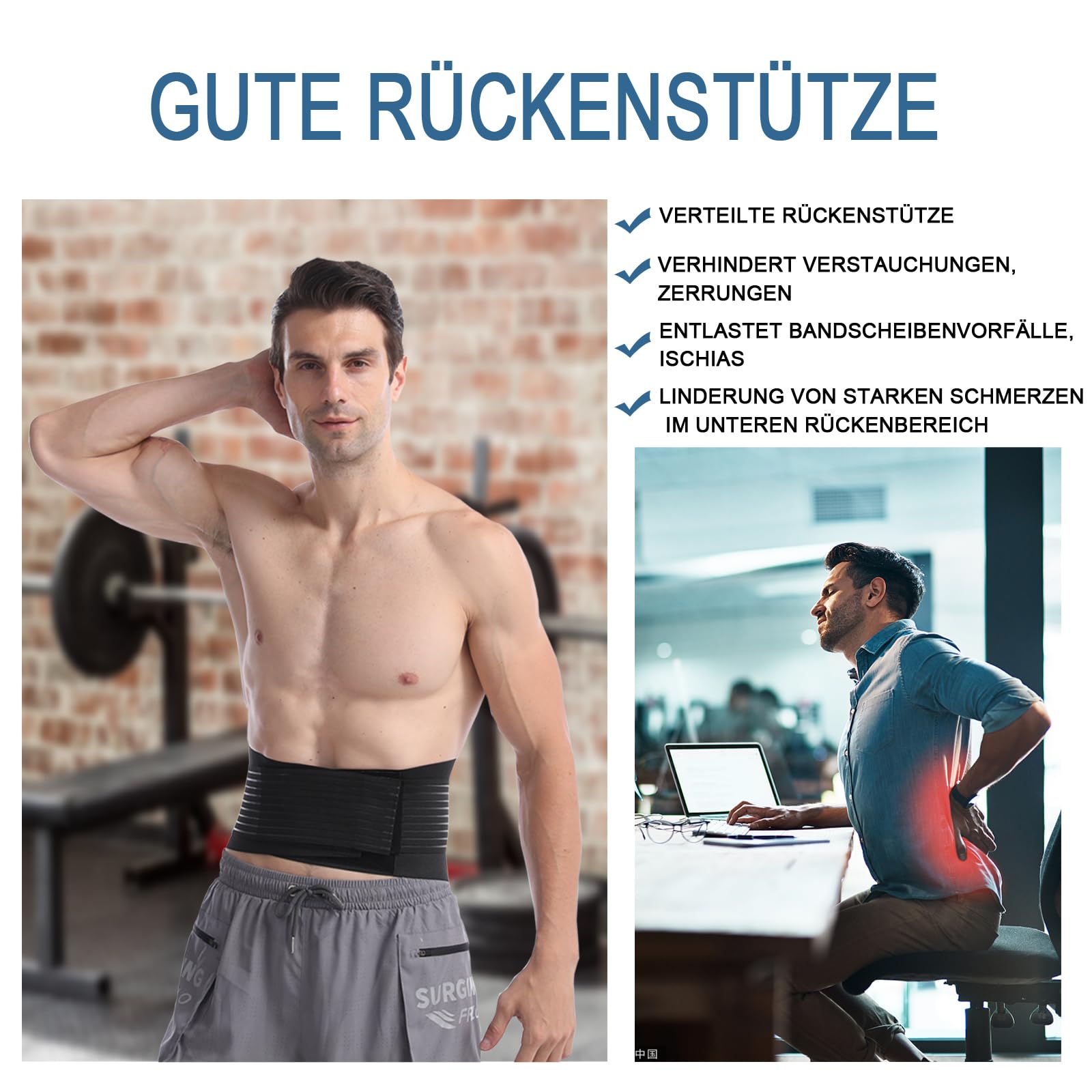 Paskyee Rückenstützgürtel für den unteren Rücken für Männer und Damen mit 6 Stäben - Rückenbandage für Skoliose & Ischias Schmerzlinderung