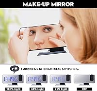 Vista 4 de Reloj despertador digital de proyección para dormitorios, reloj despertador radio en el techo, puerto de carga USB, pantalla de temperatura