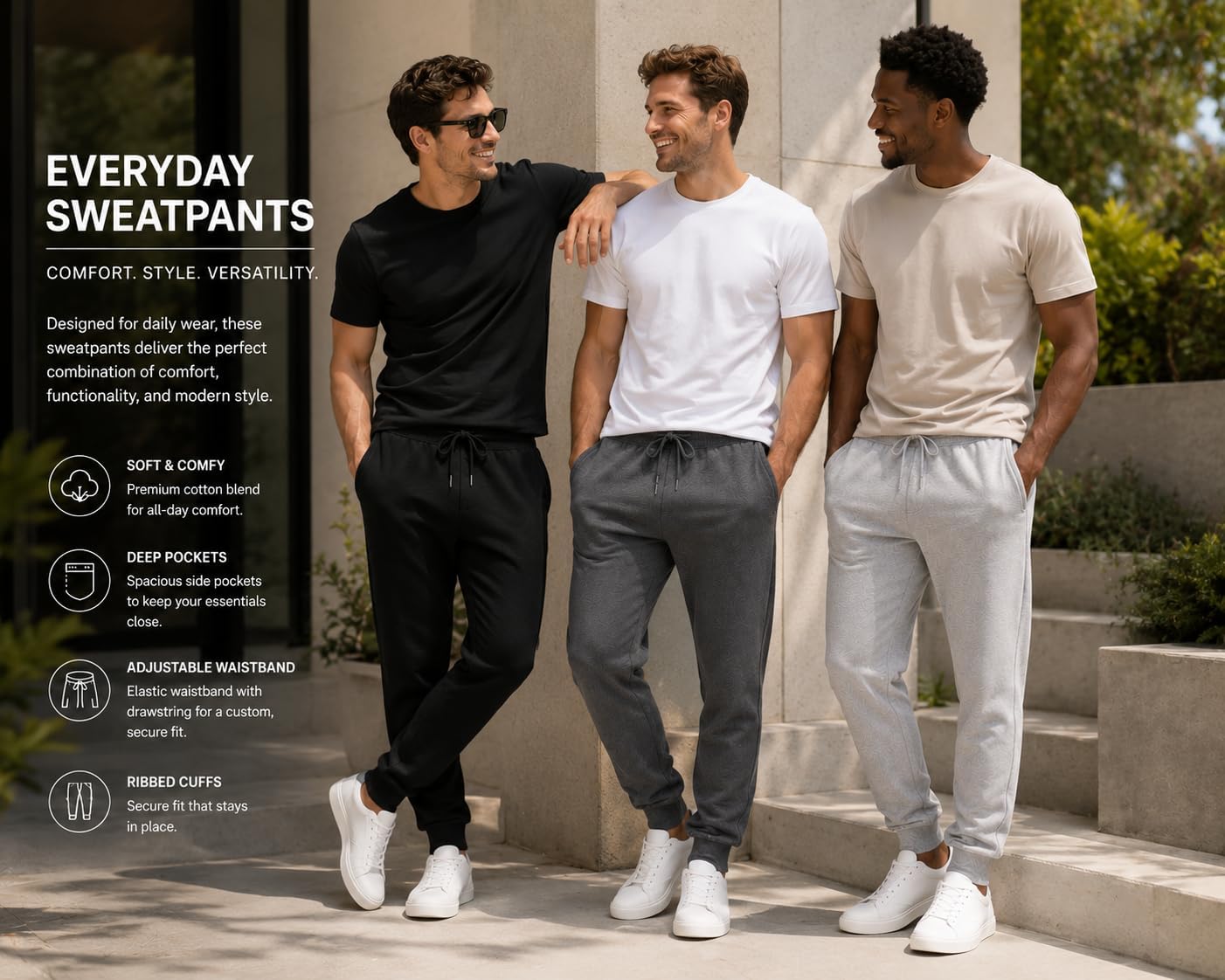 BROOKLYN'S BEST 3-Pack Mens Jogger Pants – Sweatpants with Pockets, Elastic Waistband, Cuffed Ankles, Fleece Workout Pants