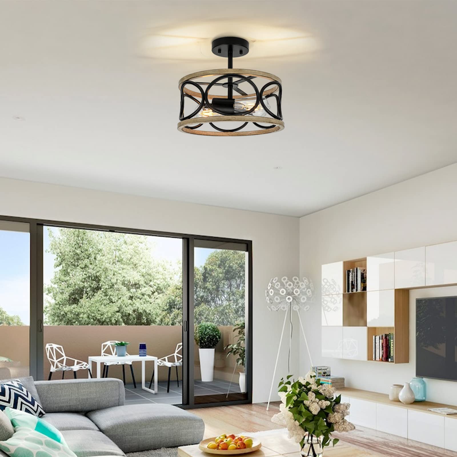 DESGNT 2-Light Farmhouse Semi Flush Mount Ceiling Light Fixture,12.8 Inch Farmhouse Ceiling Light Fixture,Rustic Light Fixtures for Kitchen Living Room Bedroom Foyer Hallway Laundry Room