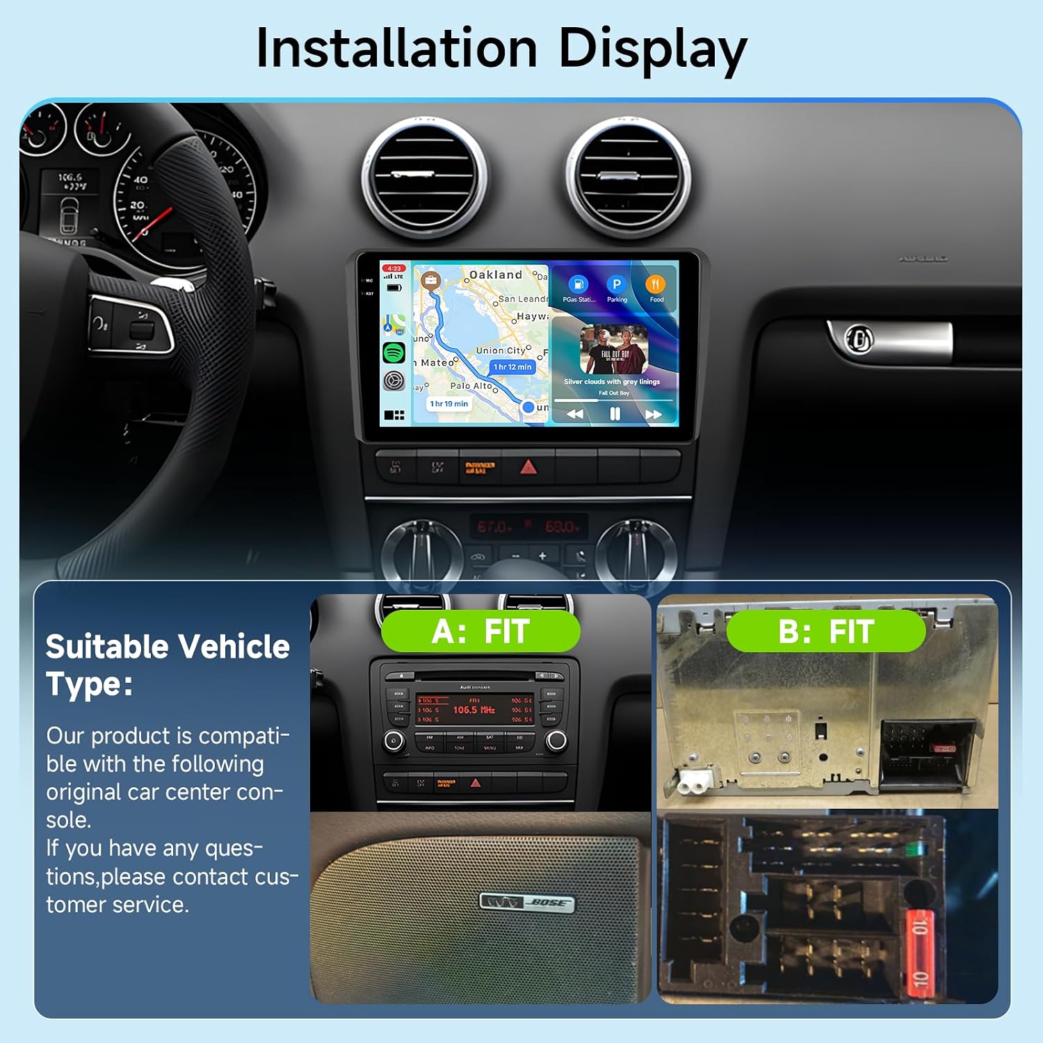 Installation display of the Hodozzy Android Car Radio in an Audi A3 dashboard