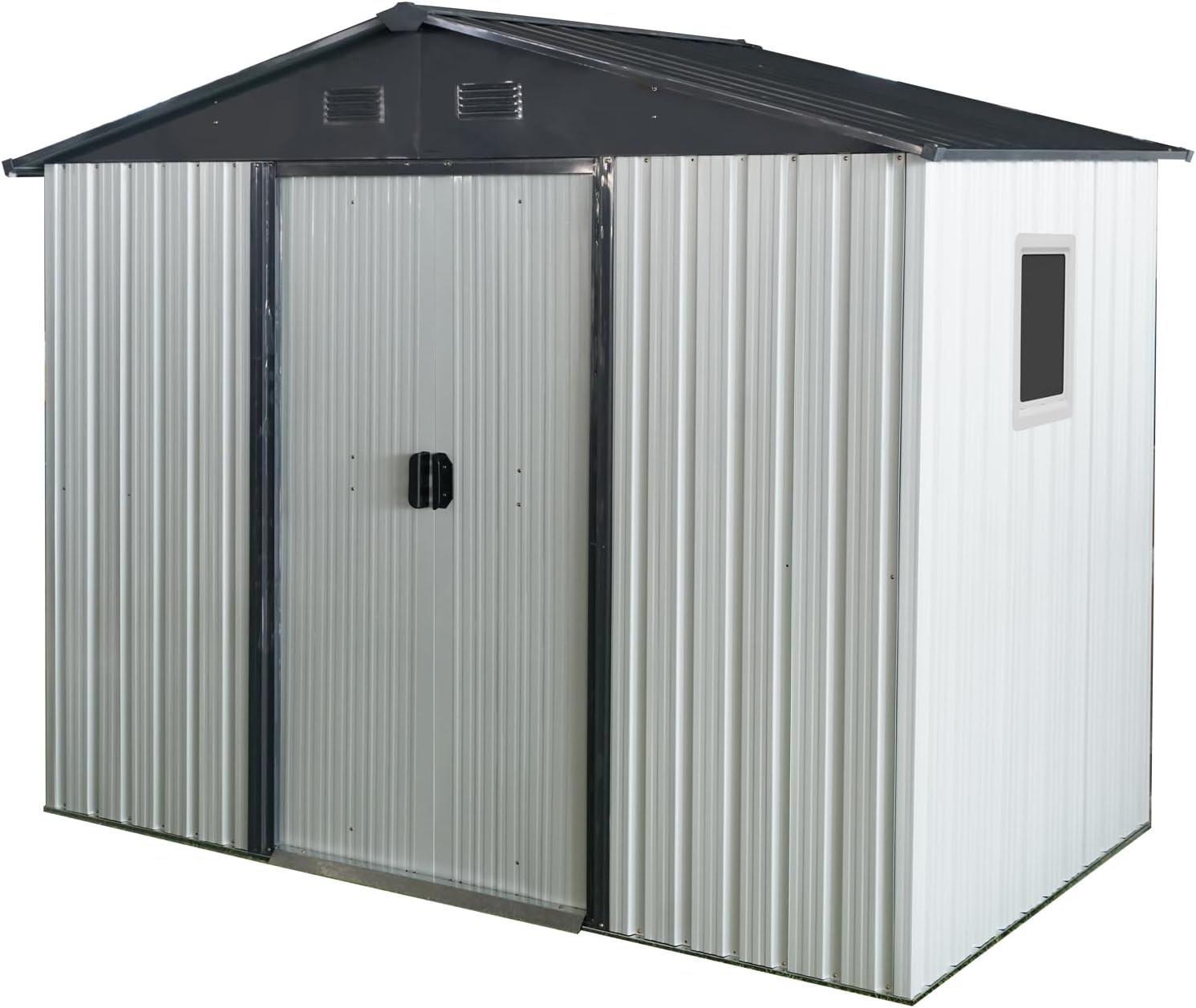 Ball & Cast 8x4FT Outdoor Storage Shed,Large Metal Tool Sheds with Window and Foundation,Garden Tool House W/Tilted Roof & Lockable Door,for Backyard Garden Patio Lawn,White+Black