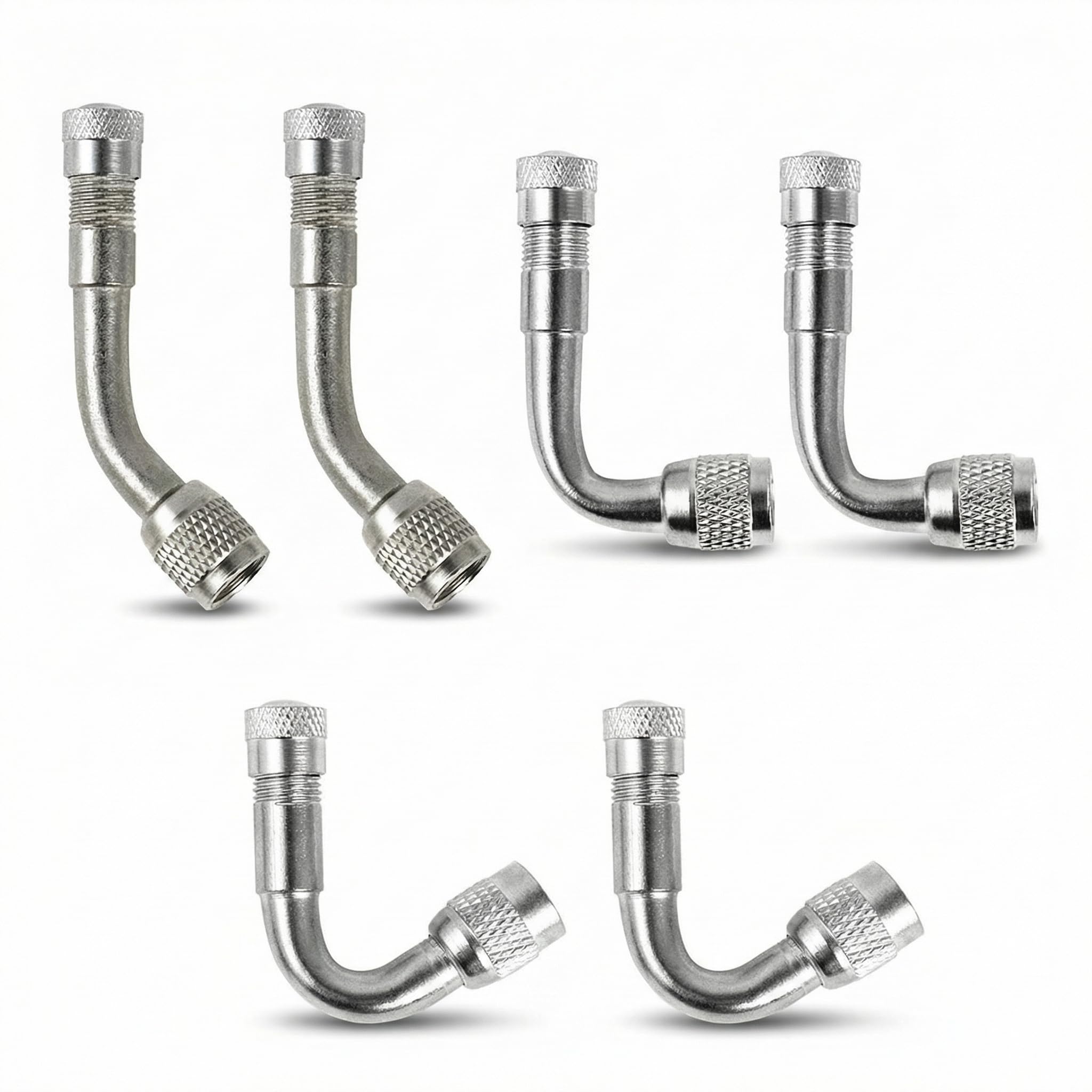 QWORK Prolunga valvola Pneumatici, 6 Pezzi Adattatore per Prolunga Valvola Pneumatico, Estensione Pneumatico Pneumatico in Ottone, per Camion Moto Auto Bici, 45 °, 90 °, 135 °, Argento