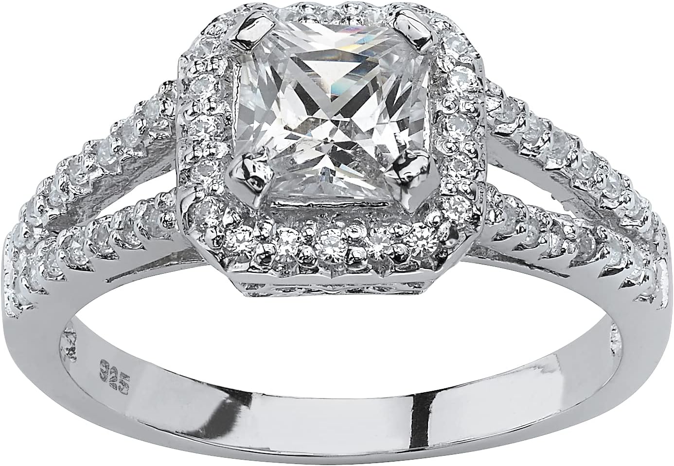 Palm Beach Jewelry PalmBeach Platinum-plated Sterling Silver Princess Cut Cubic Zirconia Split Shank Engagement Ring Sizes 5-10