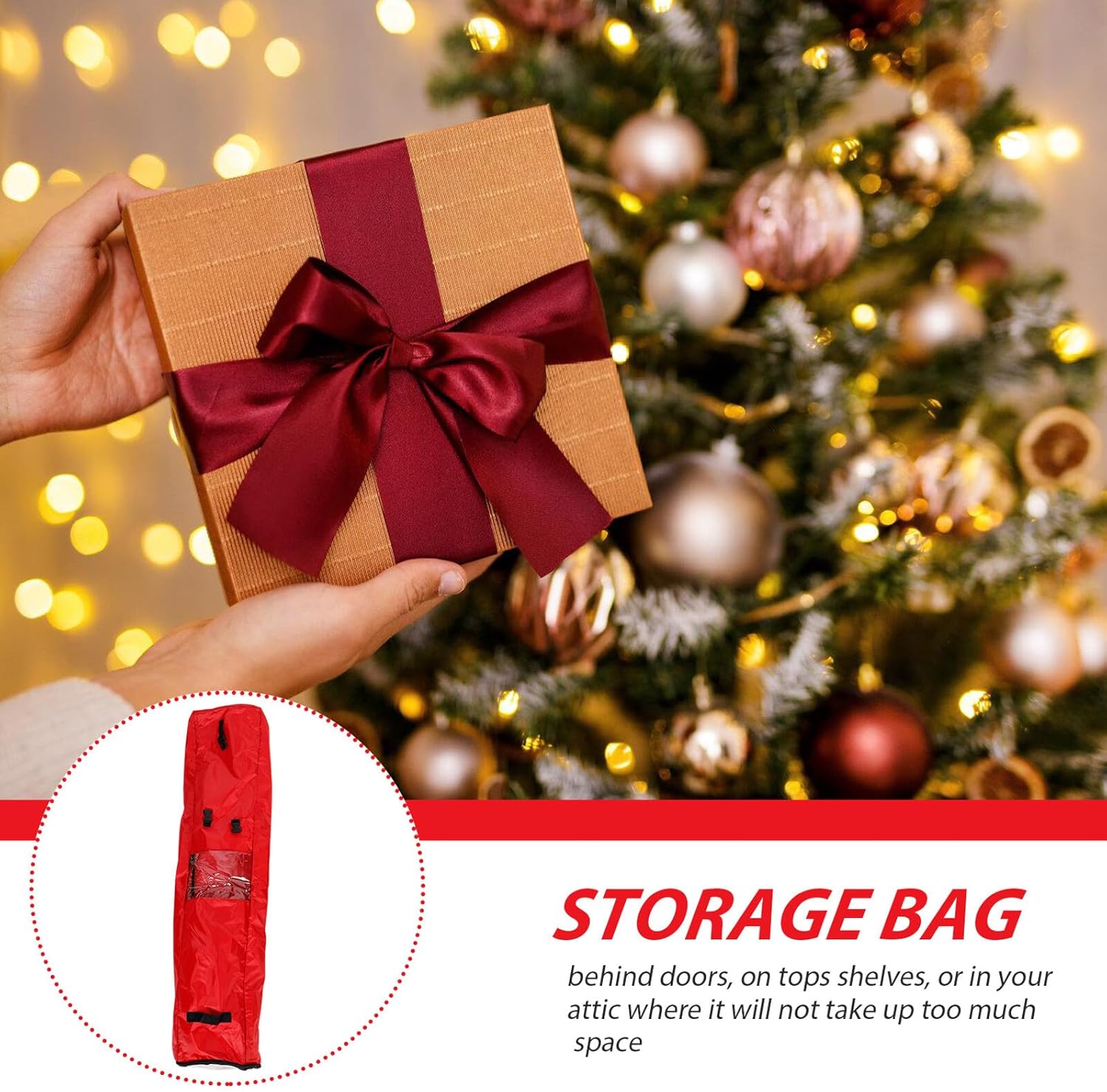 Christmas Wrapping Paper Storage Bag with Oxford Fabric, Multi-Layer Foldable Pouch for Xmas Wrap and Present Organizer, Red Holder for Holiday Supplies and Home Organization