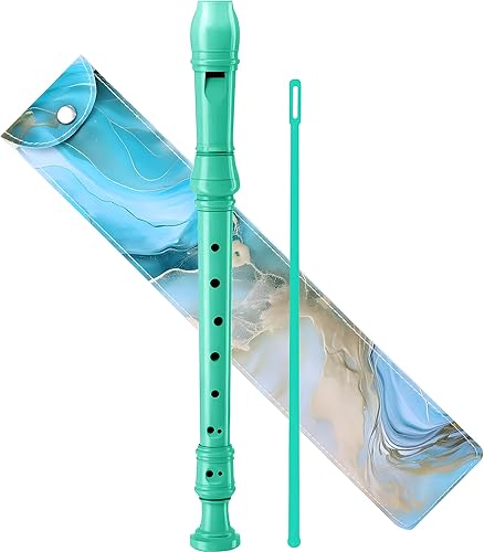 Miniatura 23 de Flauta dulce soprano para niños principiantes, digitación alemana, clave C, 3 piezas con varilla de limpieza, bolsa, tabla de digitación (azul)