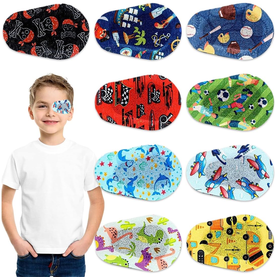 JEYORZY 9 Pezzi di Bende per Gli Occhi, Bende Oculari per Bambini, Benda Adesiva Sull'Occhio per Bambini Benda Adesiva in Cotone per Bloccare la Luce Estiva per Bambini (9 Stili)